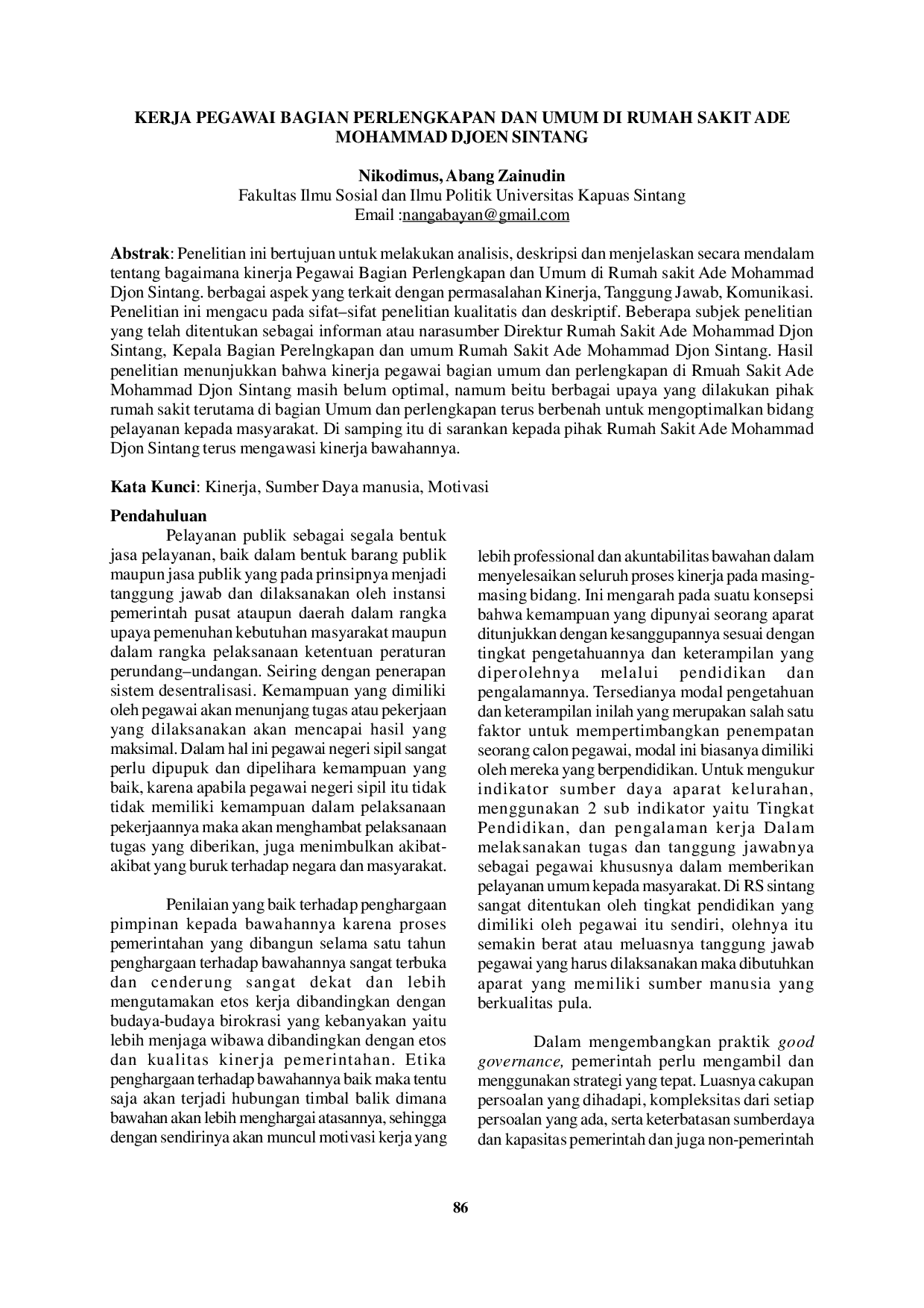 JURIS Kerja Pegawai Bagian Perlengkapan Dan Umum Di Rumah Sakit Ade Mohammad Djoen Sintang