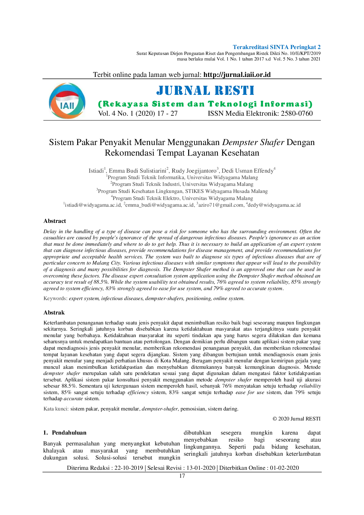 JURIS Infectious Disease Expert System Using Dempster Shafers With Recommendations for Health Services