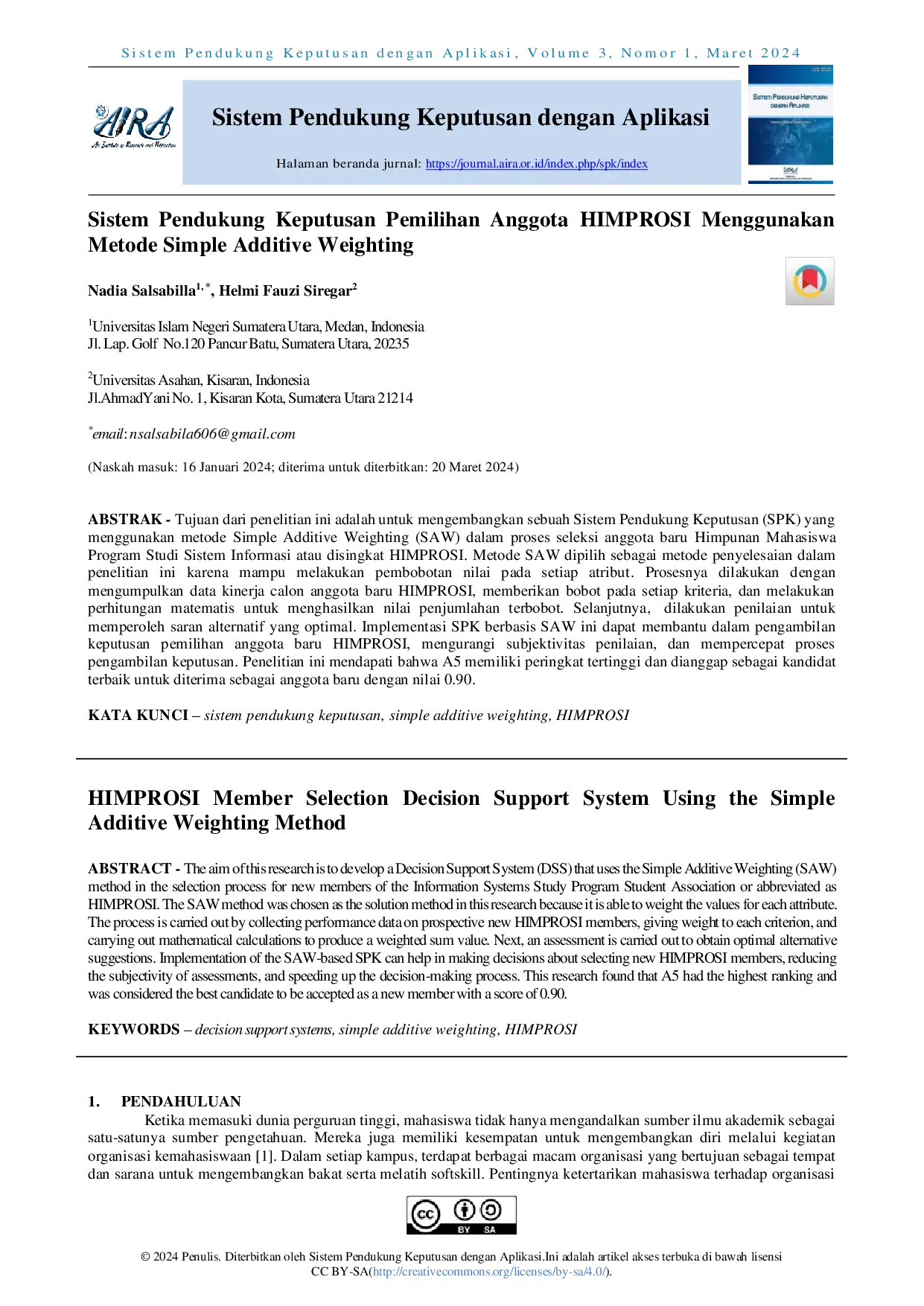juris Decision Support System For The Selection Of New Members Of Himprosi Using The Saw Method