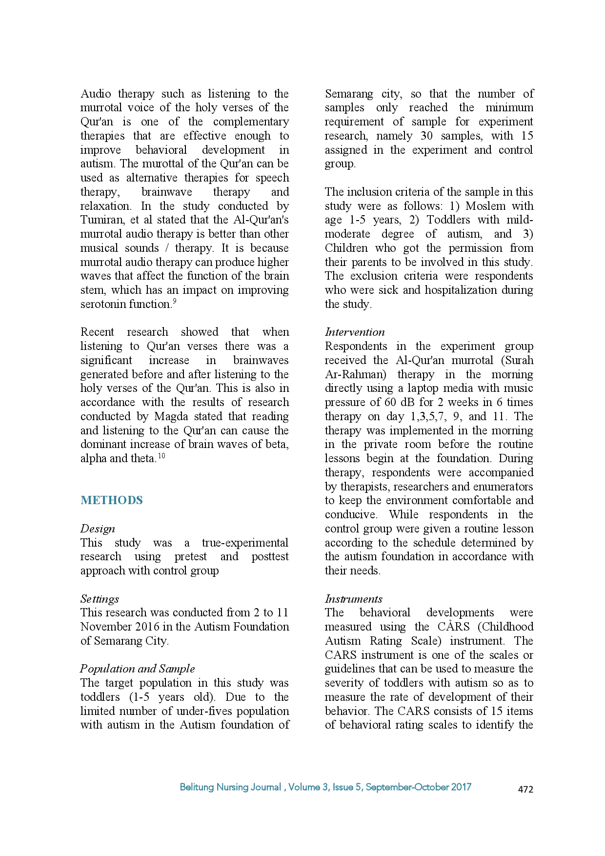 juris Effect of Audio Therapy Using Al Qur an Murrotal on Behavior Development in Children with Autism