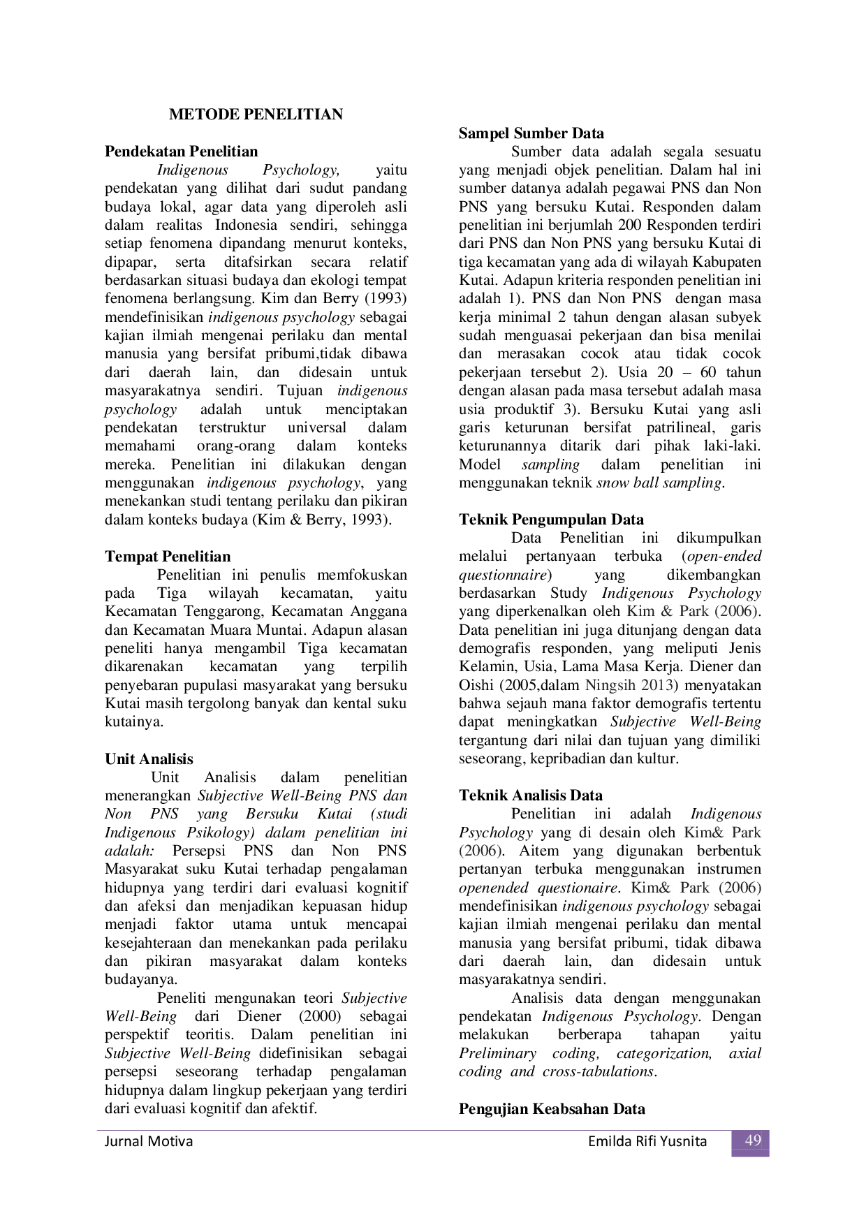 JURIS Subjective Well Being SWB PNS dan Non PNS yang Bersuku Kutai Study Indigenous