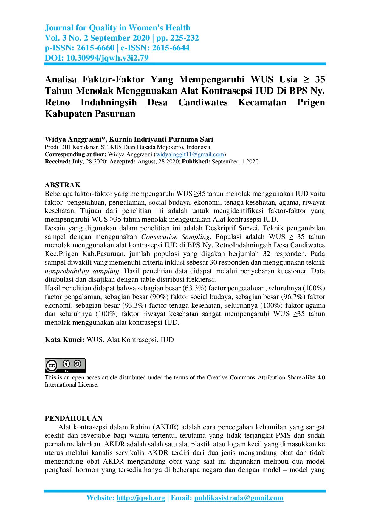 JURIS Analisa Faktor Faktor Yang Mempengaruhi WUS Usia 35 Tahun Menolak Menggunakan Alat Kontrasepsi IUD Di BPS Ny Retno Indahningsih Desa Candiwates Kecamatan Prigen Kabupaten Pasuruan