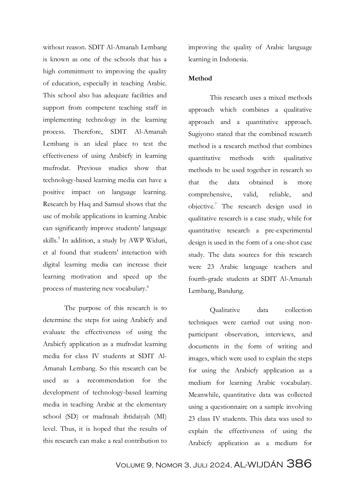 JURIS Arabicfy Application As A Mufrodat Learning Media For Class IV Students Of SDIT Al Amanah Islamic School Lembang