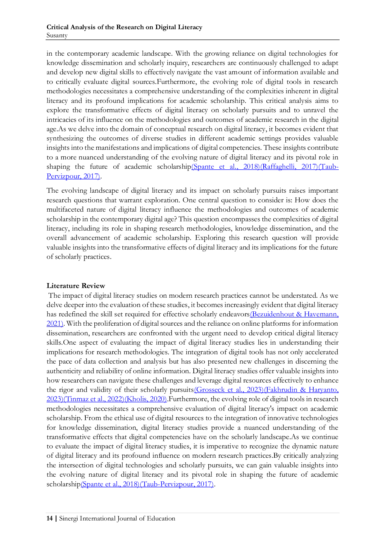 JURIS Critical Analysis of the Research on Digital Literacy