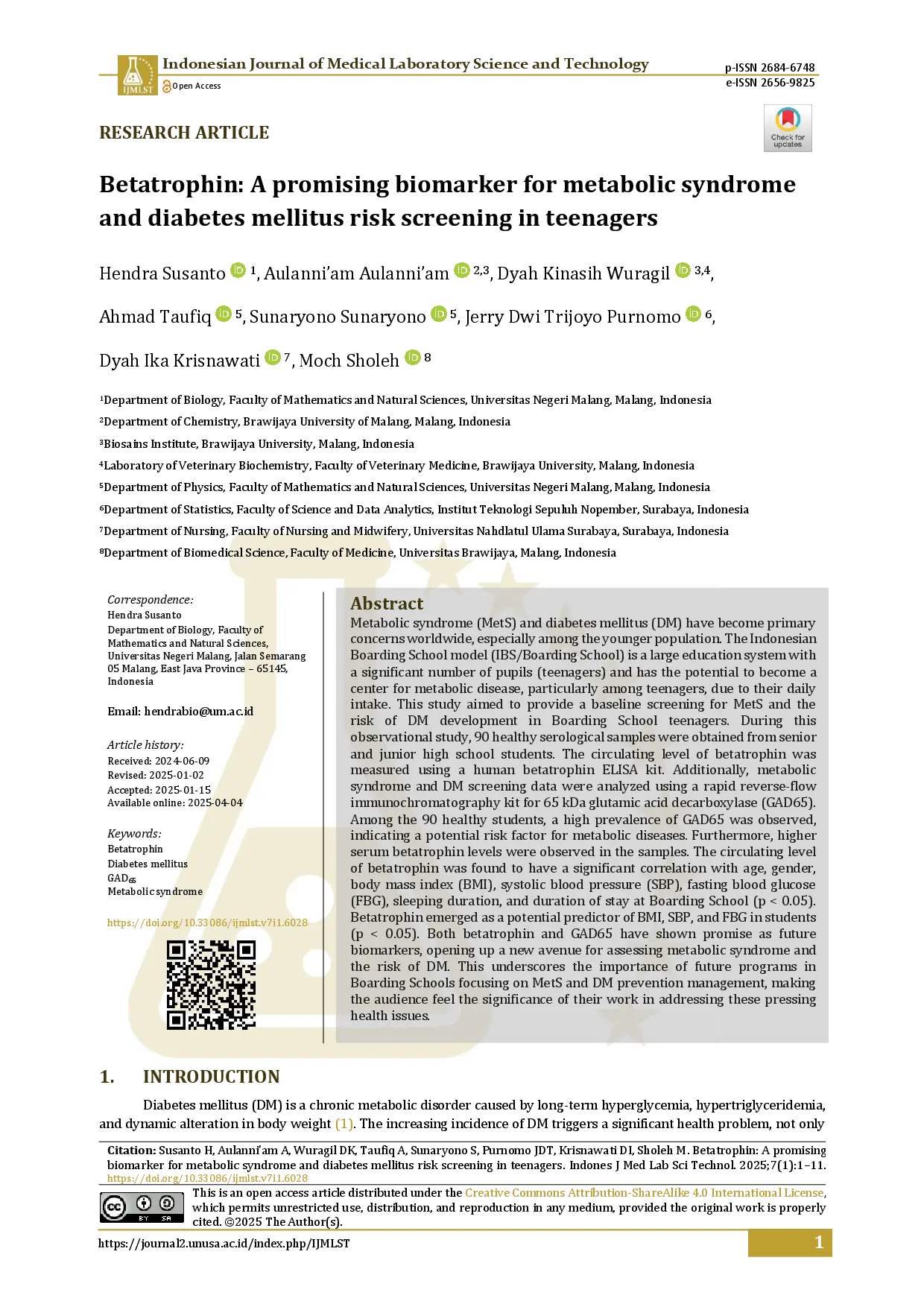 juris Betatrophin A promising biomarker for metabolic syndrome and diabetes mellitus risk screening in teenagers