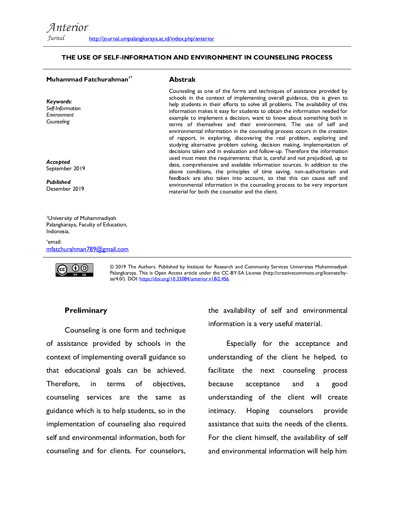 JURIS The Use of Self Information and Environment in Counseling Process