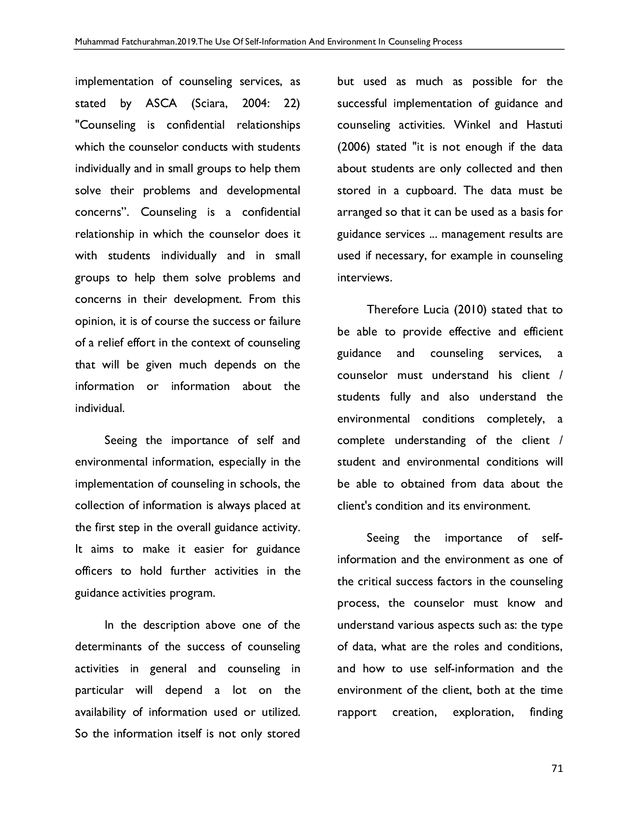 JURIS The Use of Self Information and Environment in Counseling Process