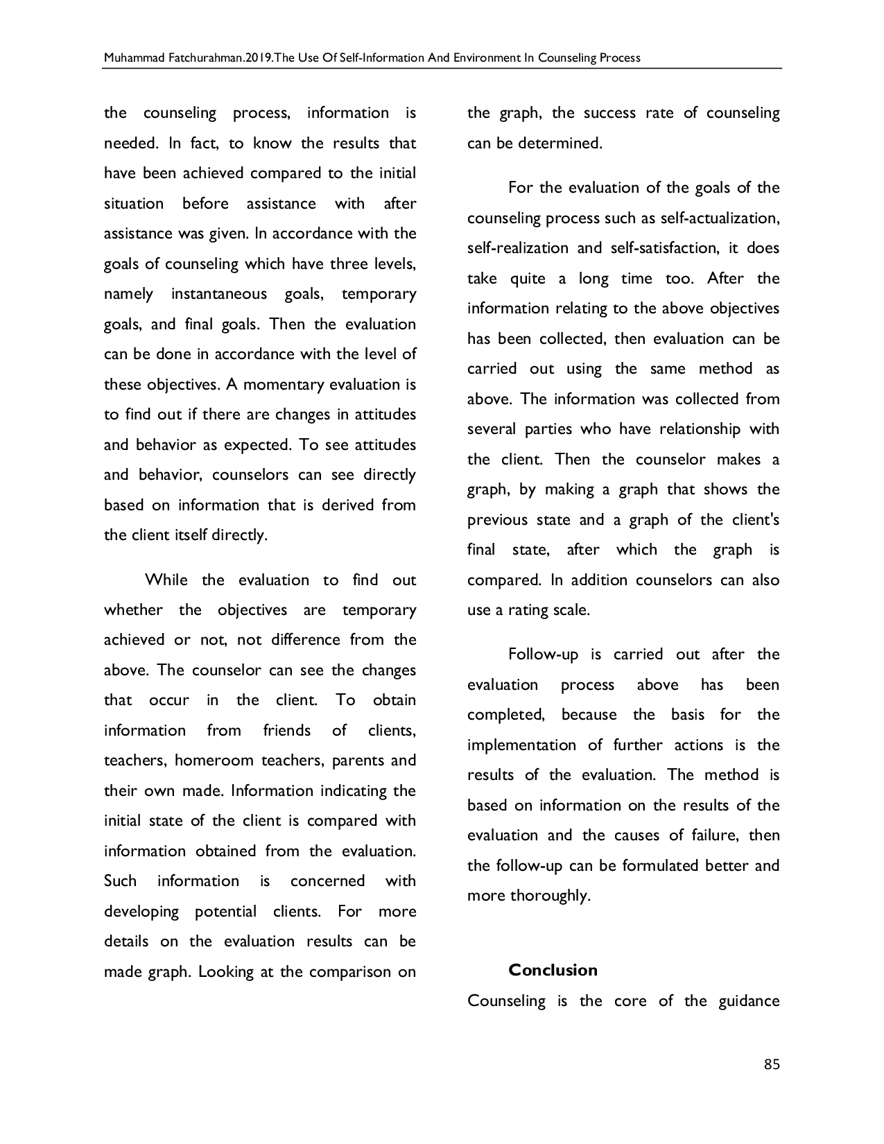 JURIS The Use of Self Information and Environment in Counseling Process