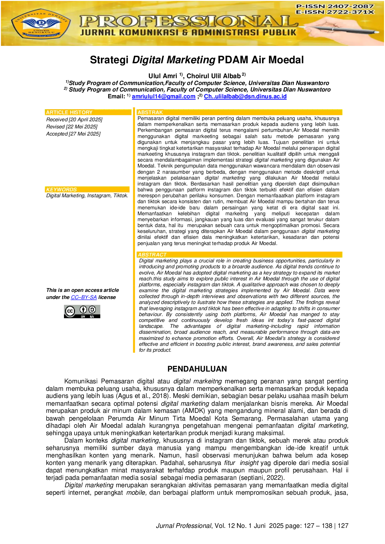 JURIS Strategi Digital Marketing PDAM Air Moedal