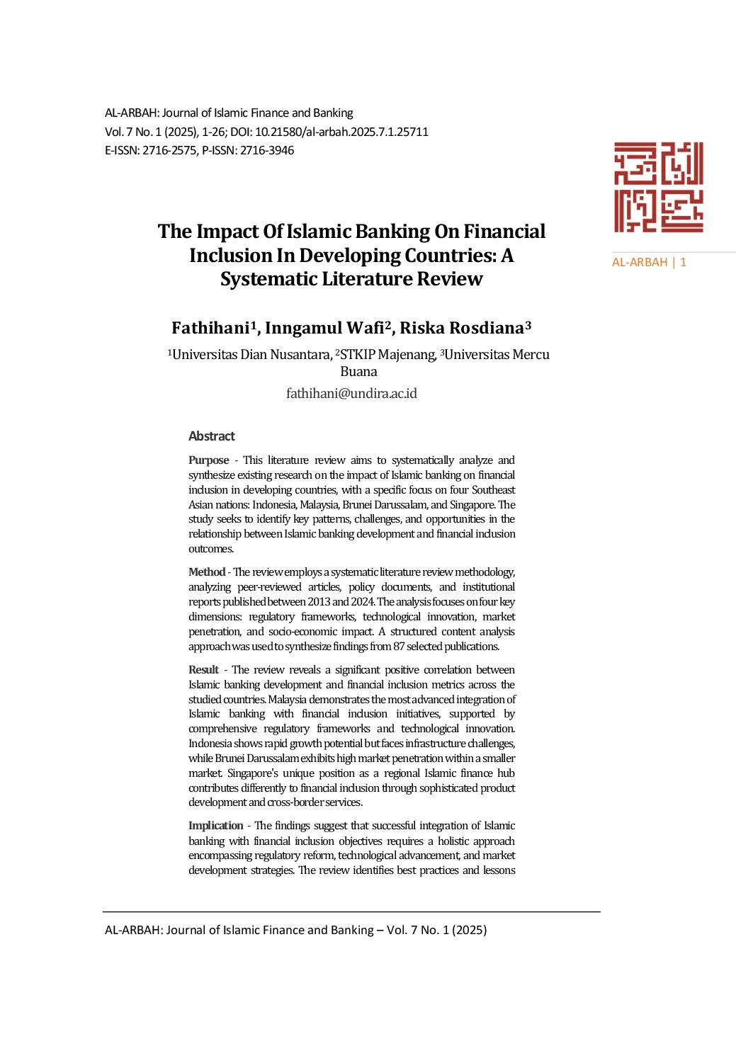 JURIS The Impact Of Islamic Banking On Financial Inclusion In Developing Countries A Systematic Literature Review