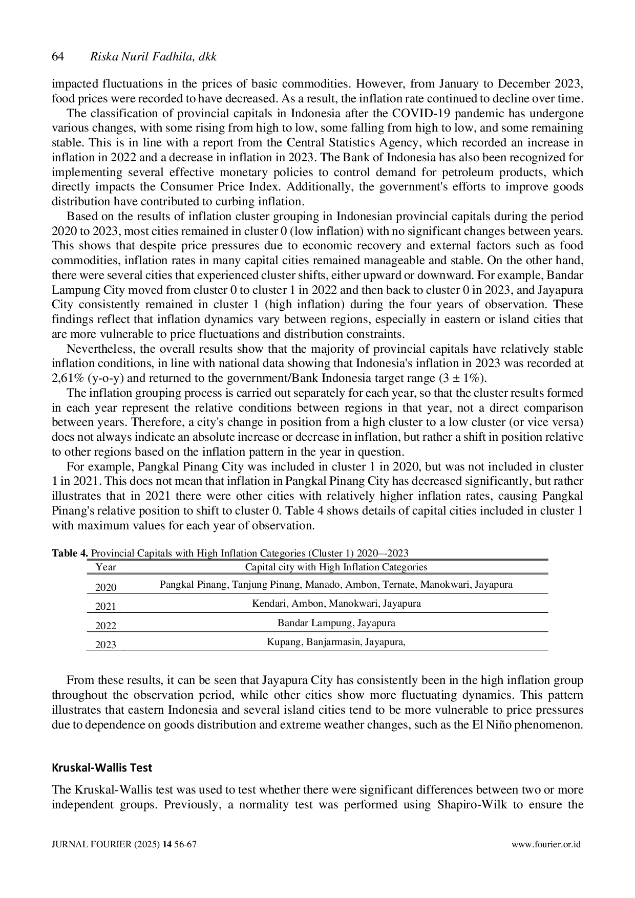 JURIS Analysis of Inflation Rates During and After the COVID 19 Pandemic Using the K Means Clustering Method and Kruskal Wallis Test