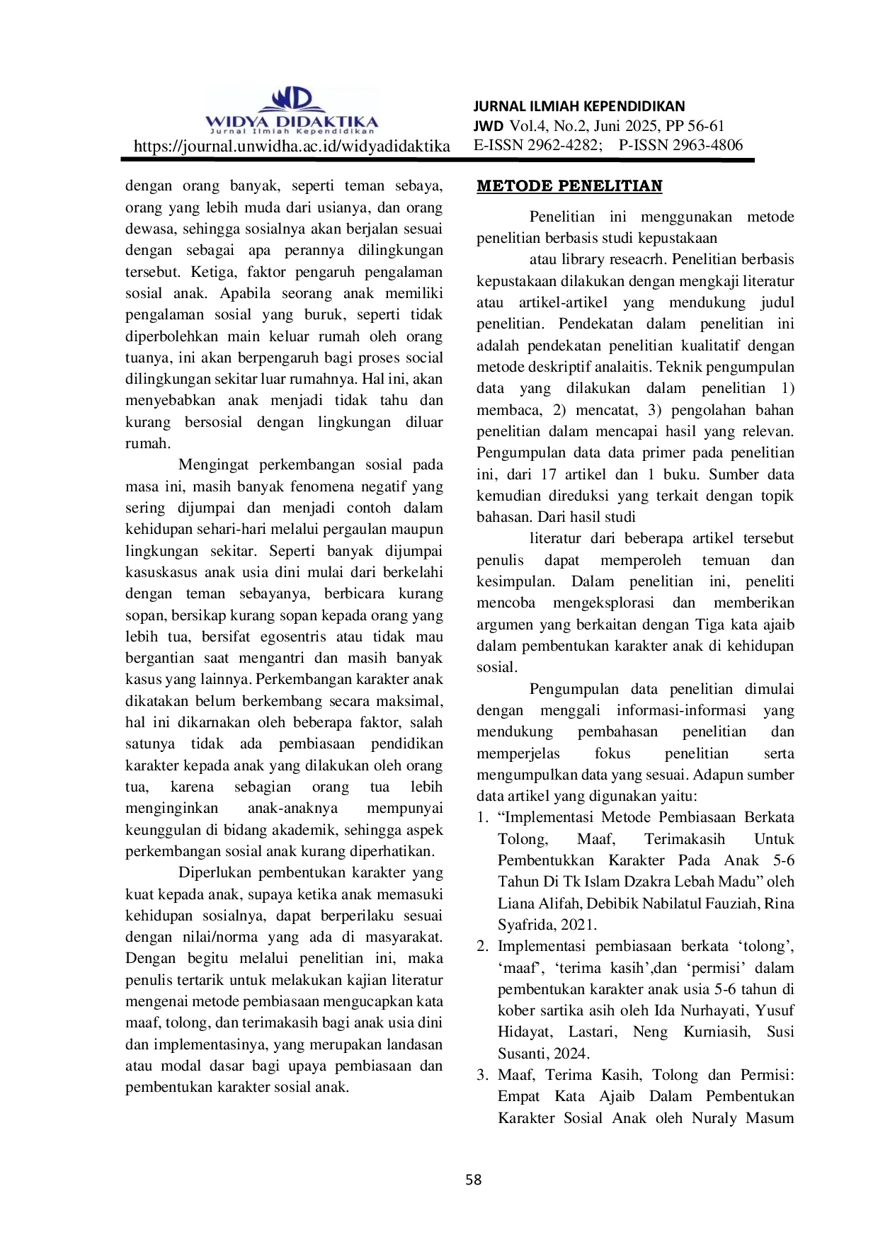 JURIS PENERAPAN KATA MAAF TOLONG DAN TERIMA KASIH DALAM PEMBENTUKAN KARAKTER SOSIAL ANAK kata maaf tolong terima kasih karakter sosial