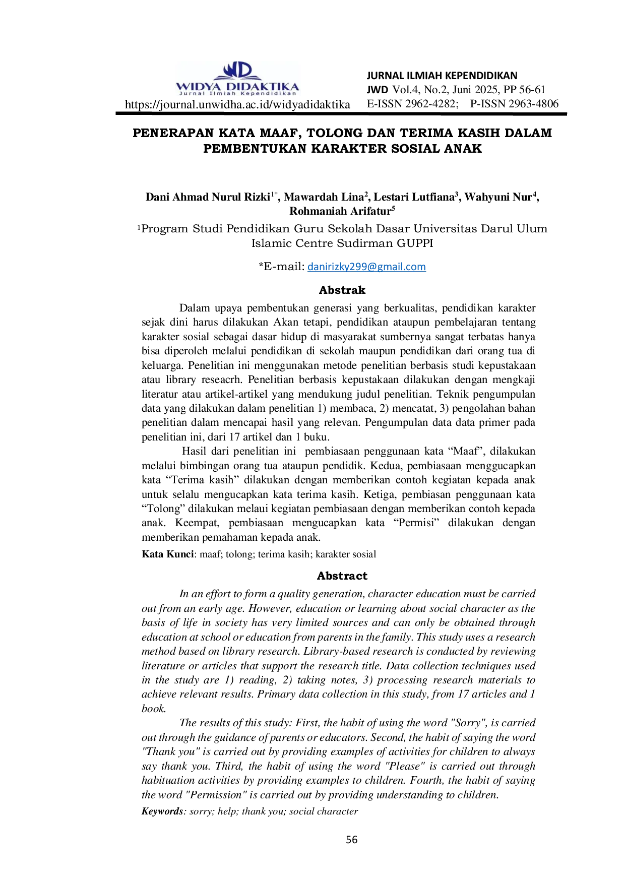 JURIS PENERAPAN KATA MAAF TOLONG DAN TERIMA KASIH DALAM PEMBENTUKAN KARAKTER SOSIAL ANAK kata maaf tolong terima kasih karakter sosial