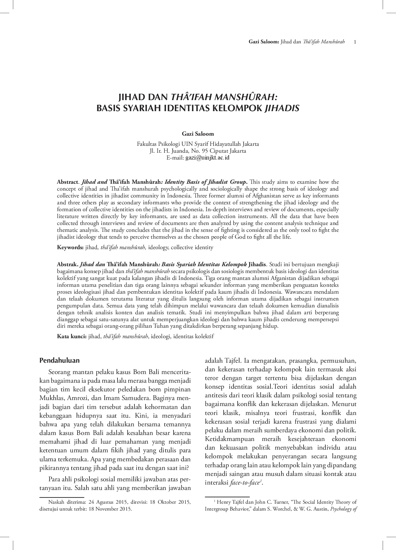 juris Jihad dan Th ifah Mansh rah Basis Syariah Identitas Kelompok Jihadis