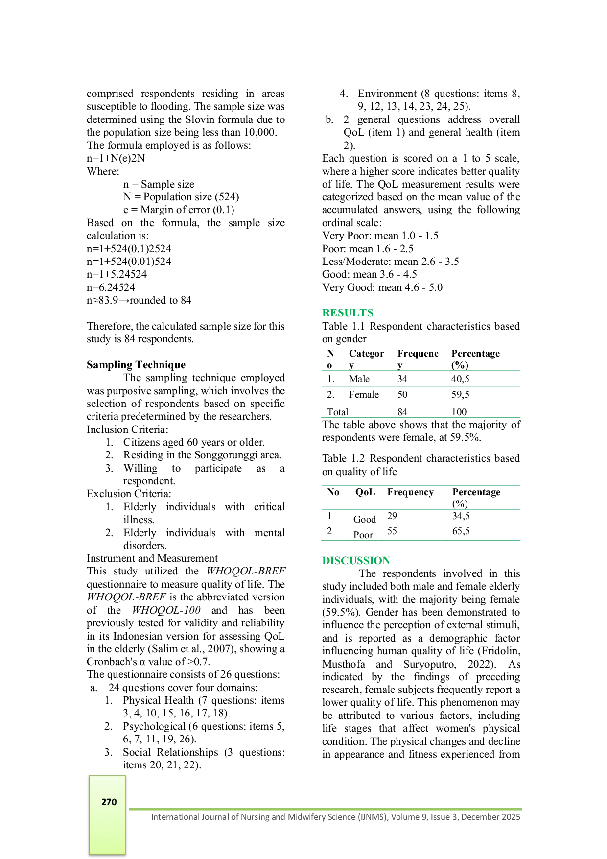 JURIS QUALITY OF LIFE OF THE ELDERLY IN DISASTER PRONE AREAS
