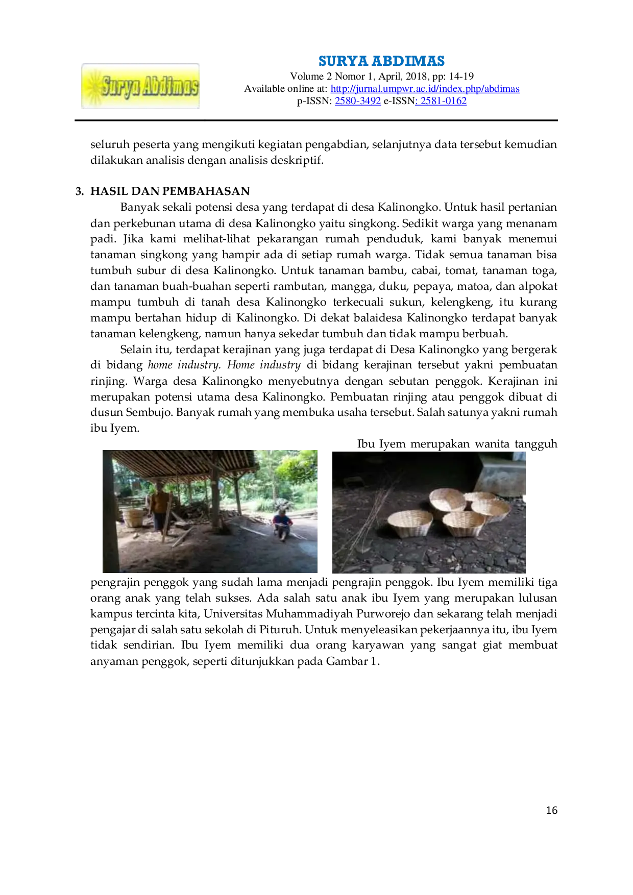 JURIS Pemberdayaan Nilai Ekonomis Rinjing Sebagai Potensi Desa Kalinongko