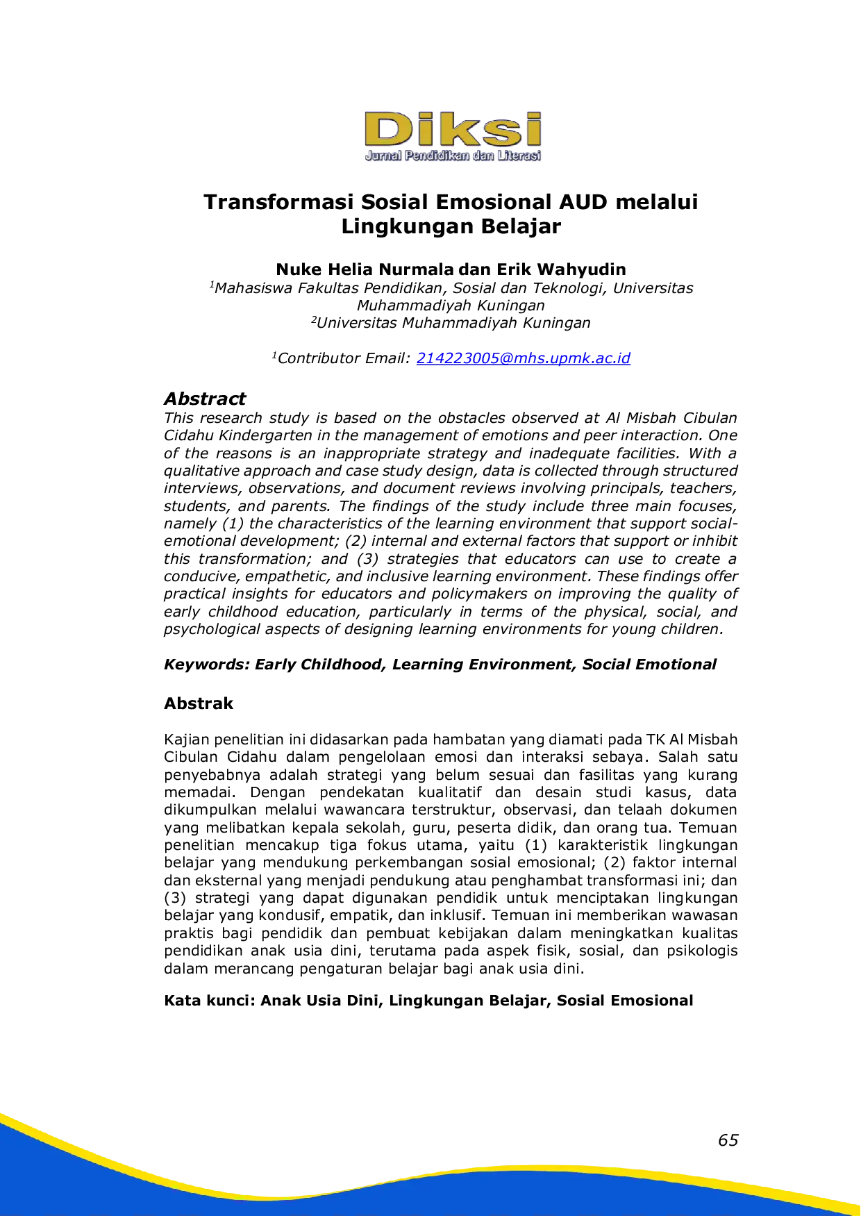 JURIS Transformasi Sosial Emosional AUD melalui Lingkungan Belajar