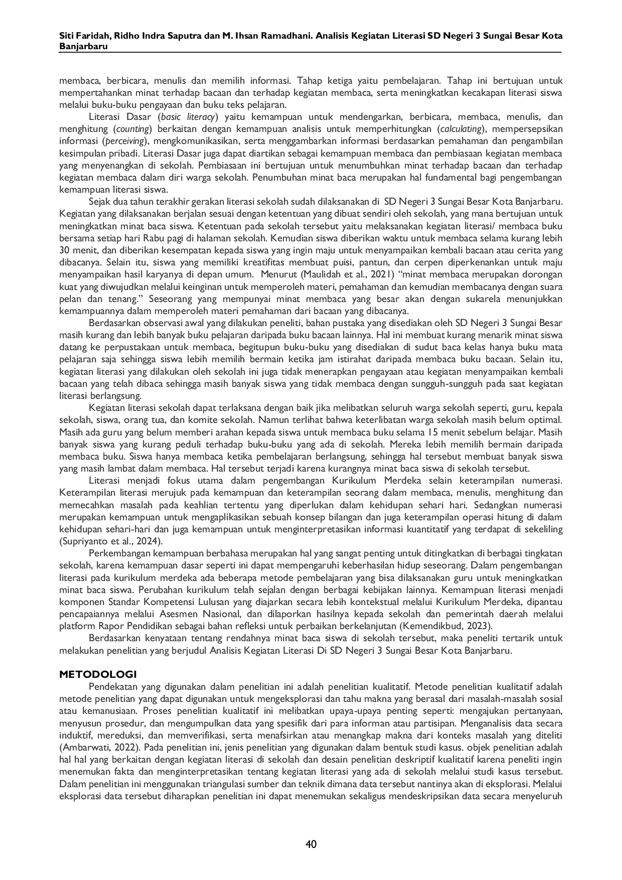 JURIS Analisis Kegiatan Literasi SD Negeri 3 Sungai Besar Kota Banjarbaru