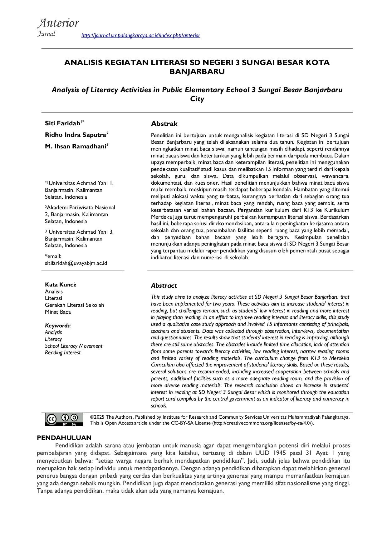 JURIS Analisis Kegiatan Literasi SD Negeri 3 Sungai Besar Kota Banjarbaru