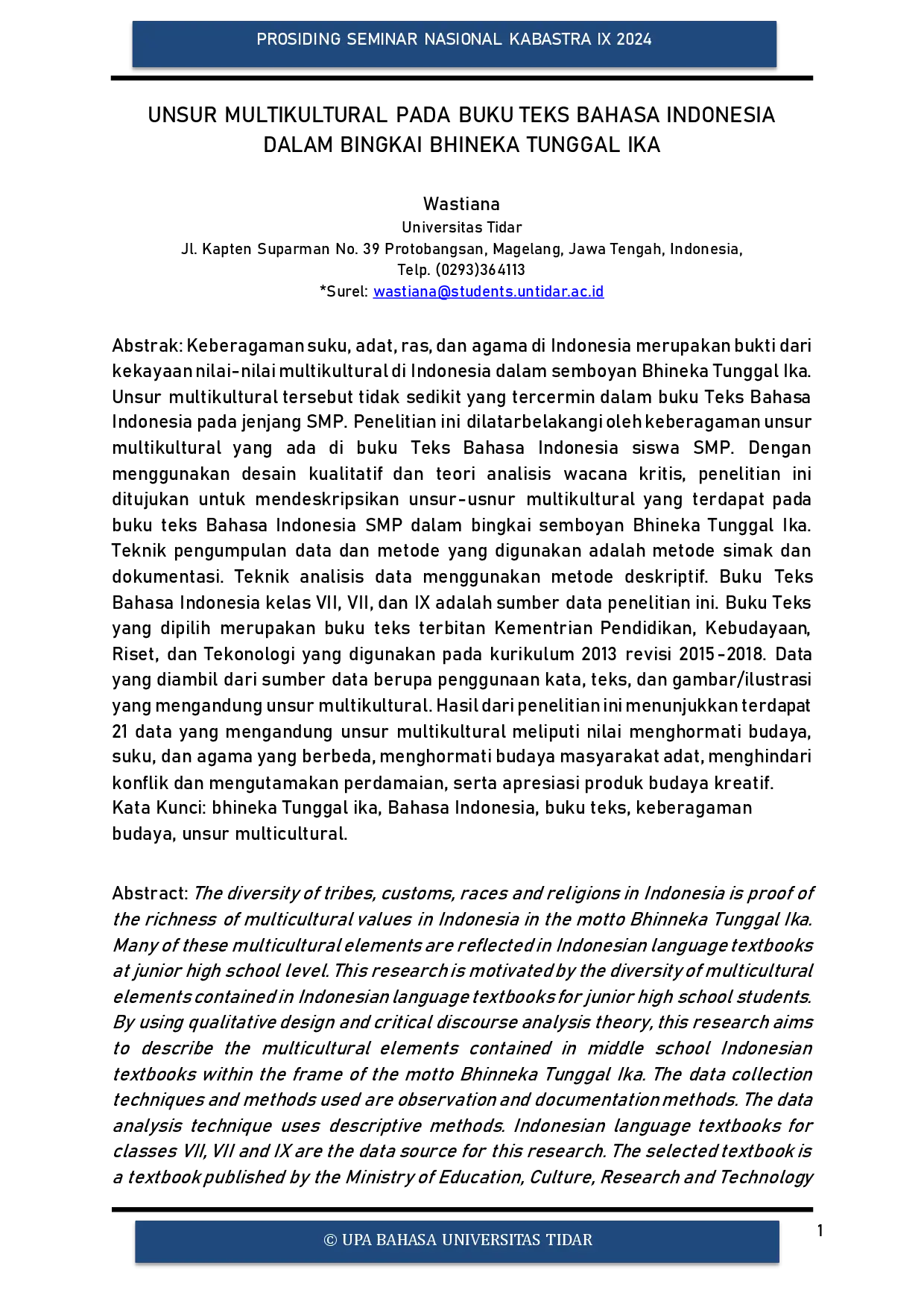 juris Unsur Multikultural pada Buku Teks Bahasa Indonesia dalam Bingkai Bhineka Tunggal Ika