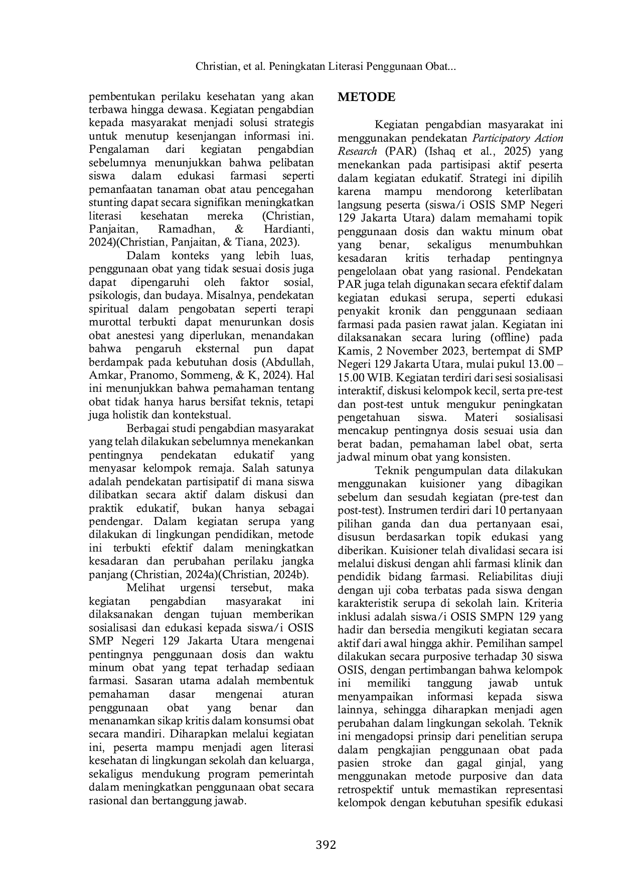 JURIS Peningkatan Literasi Penggunaan Obat yang Rasional pada Remaja melalui Edukasi Partisipatif