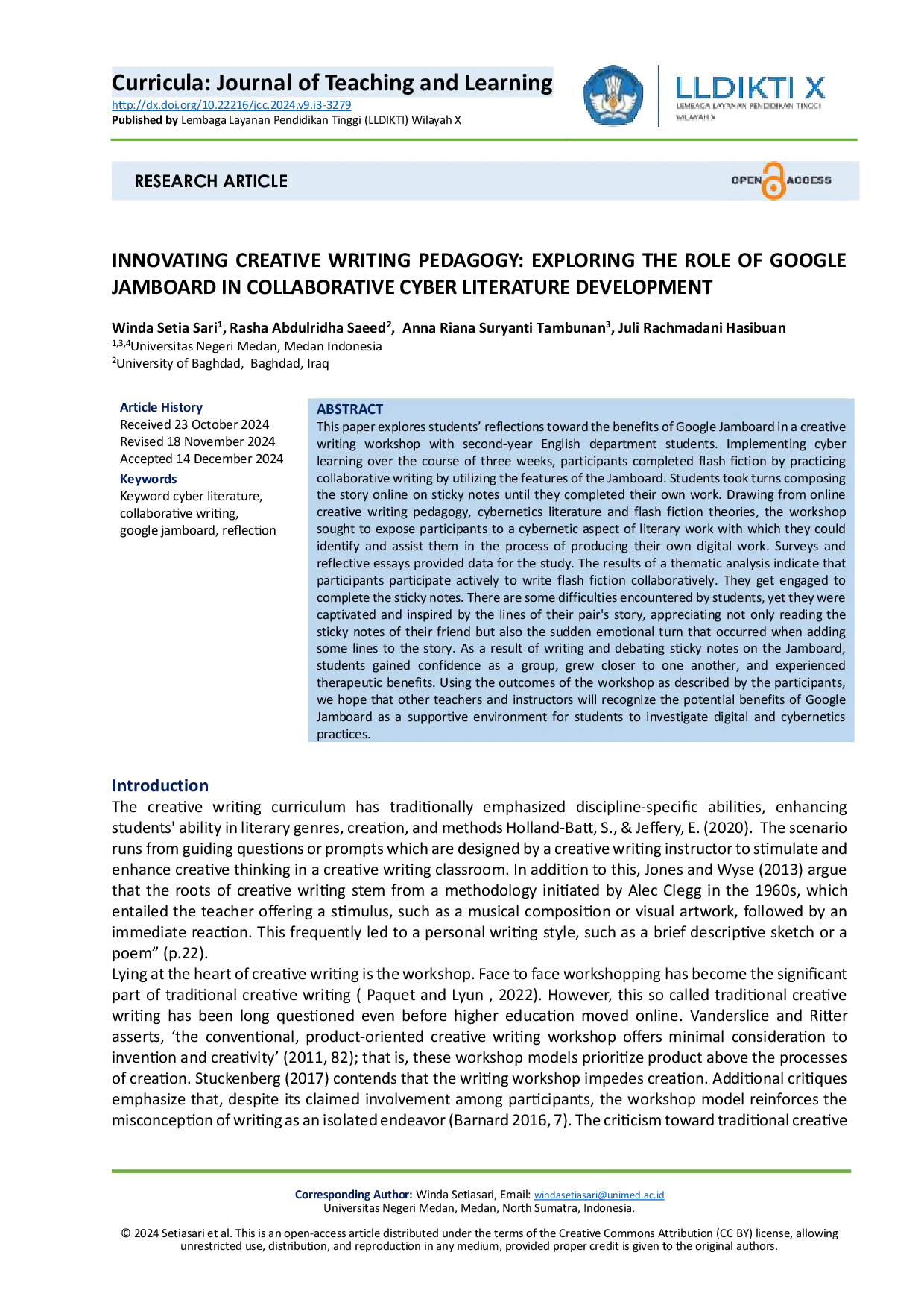 JURIS Innovating Creative Writing Pedagogy Exploring the Role of Google Jamboard in Collaborative Cyber Literature Development