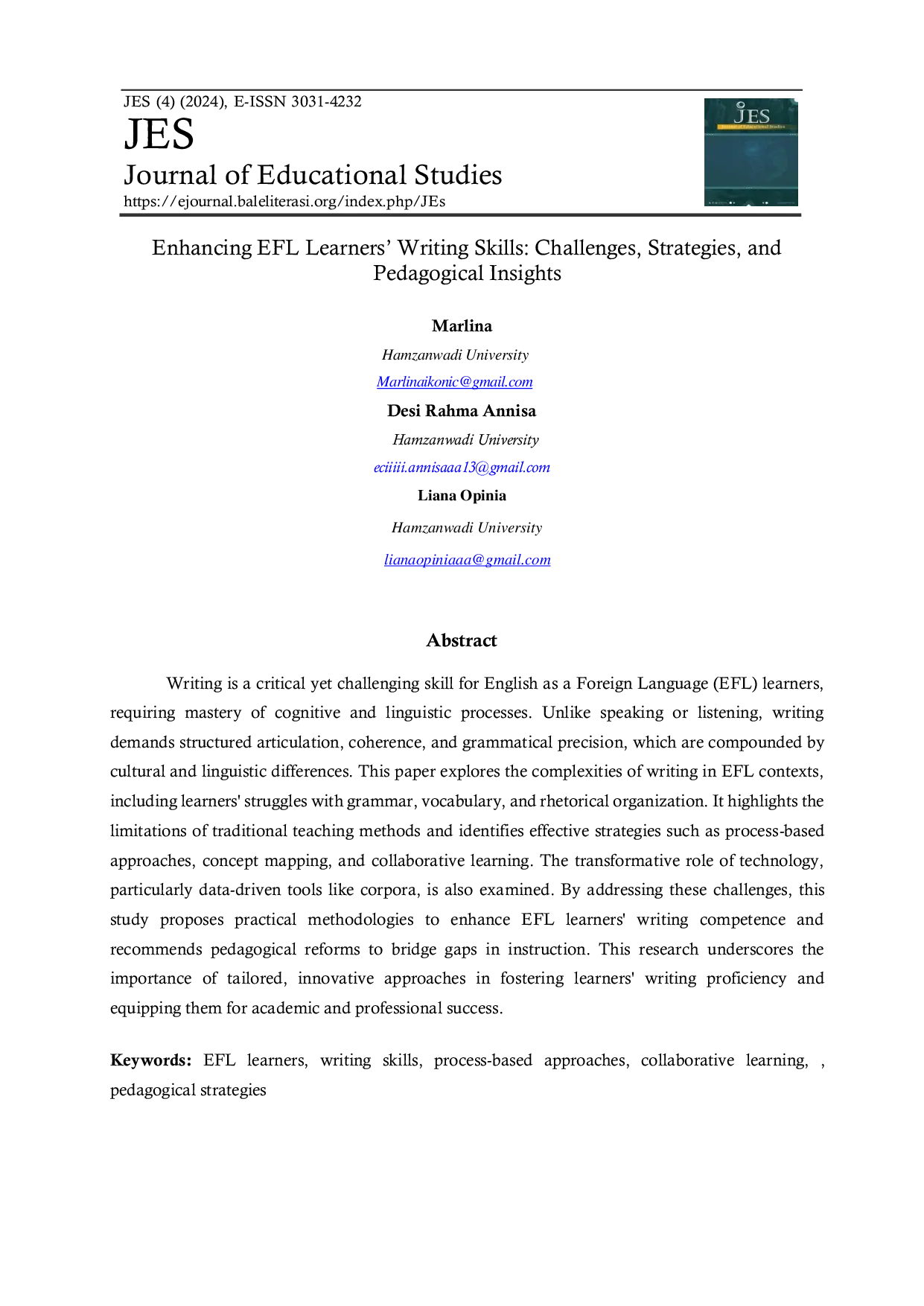 JURIS Enhancing EFL Learners Writing Skills Challenges Strategies and Pedagogical Insights