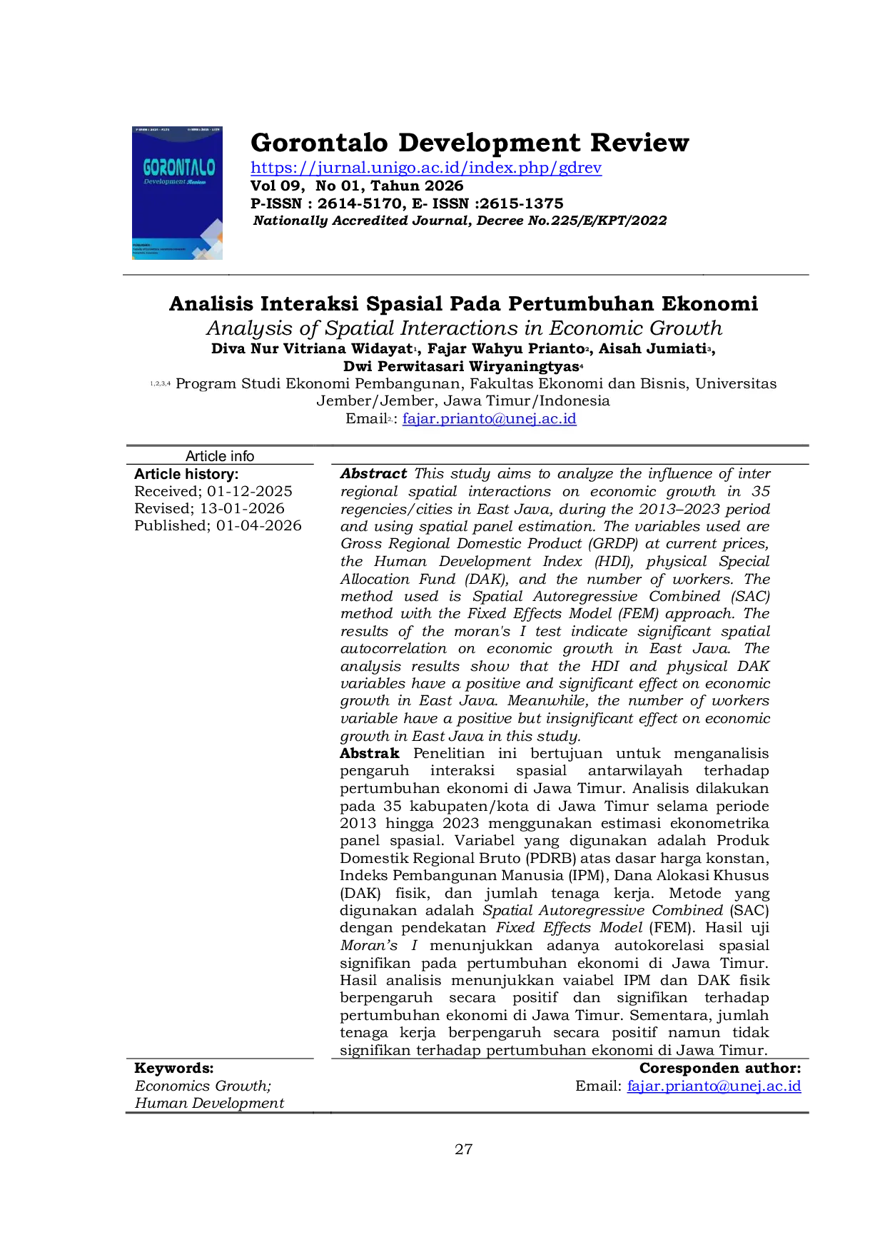 JURIS Analysis of Spatial Interactions in Economic Growth