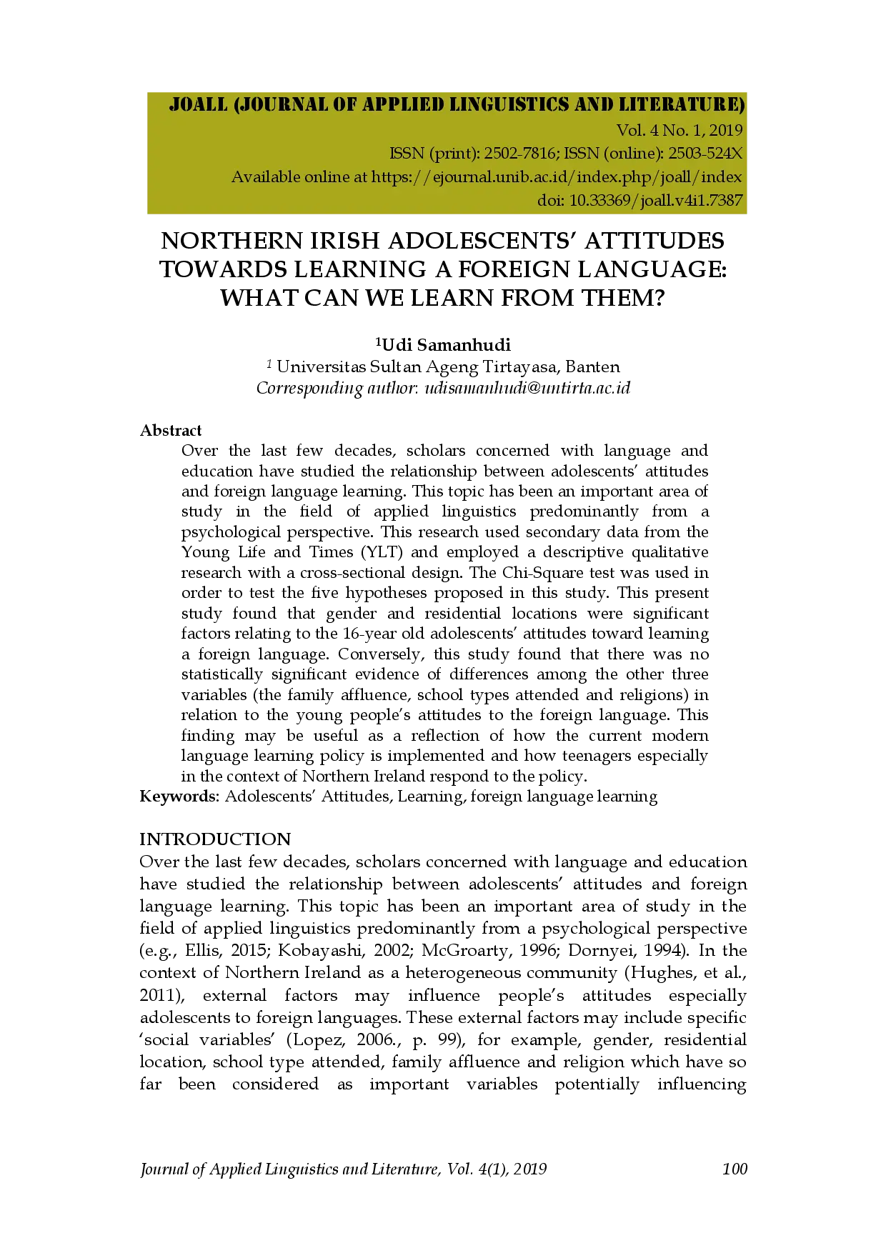 juris Northern Irish Adolescents Attitudes Towards Learning A Foreign Language What Can We Learn From Them