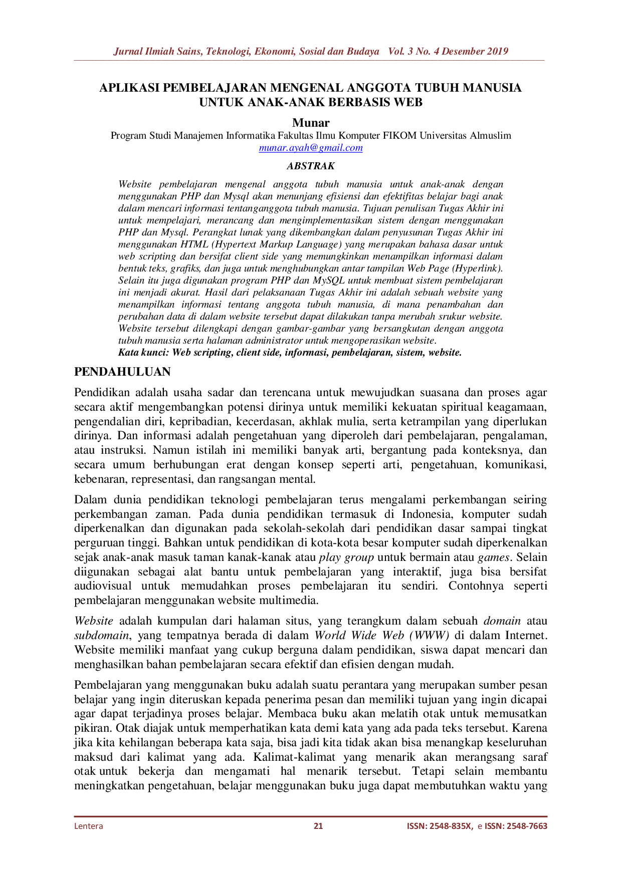 JURIS Aplikasi Pembelajaran Mengenal Anggota Tubuh Manusia Untuk Anak Anak Berbasis Web