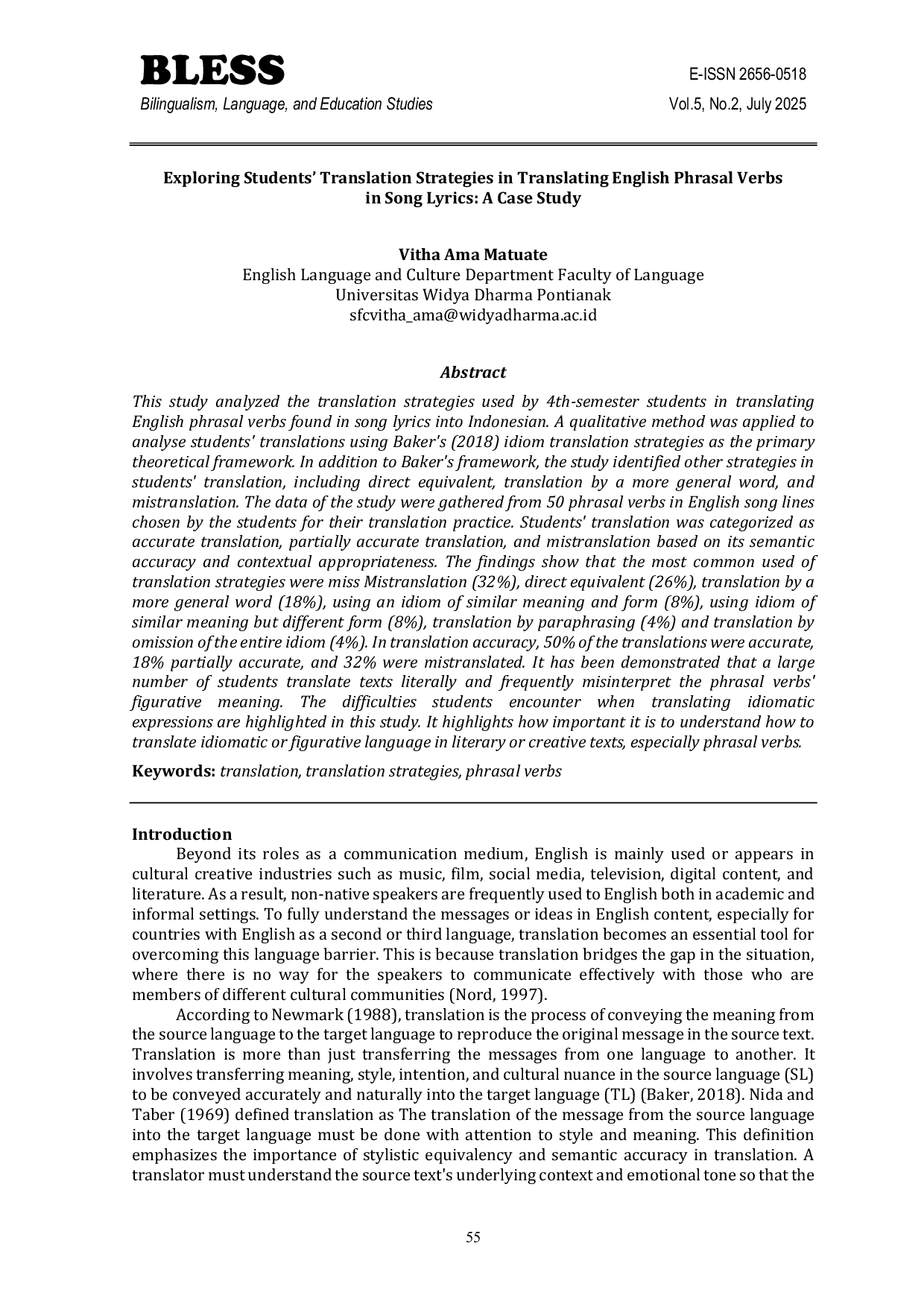 JURIS Exploring Students Translation Strategies in Translating English Phrasal Verbs In Song Lyrics A Case Study