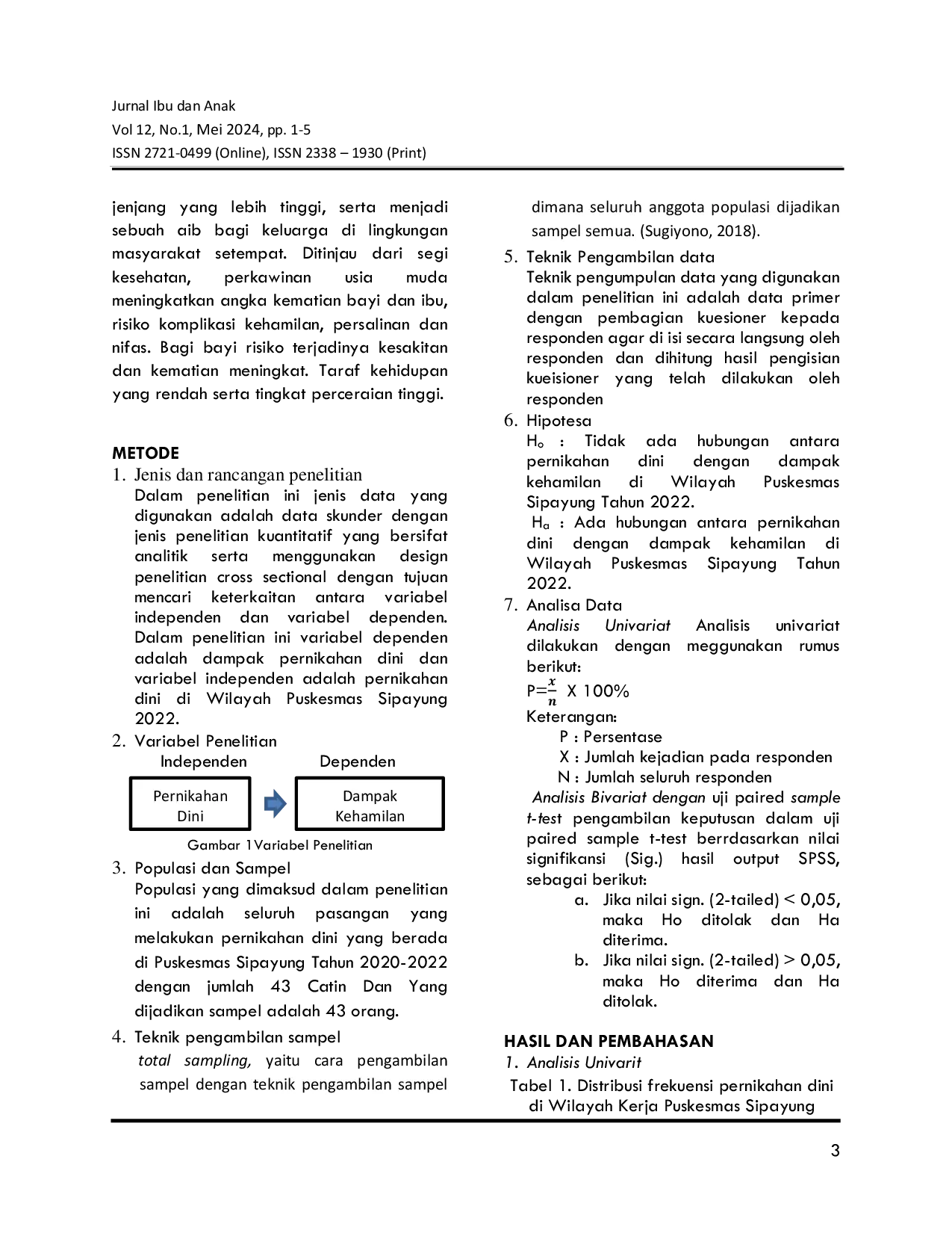 JURIS THE RELATIONSHIP OF EARLY MARRIAGE AND THE IMPACT OF PREGNANCY IN THE SIPAYUNG HEALTH CENTER AREA