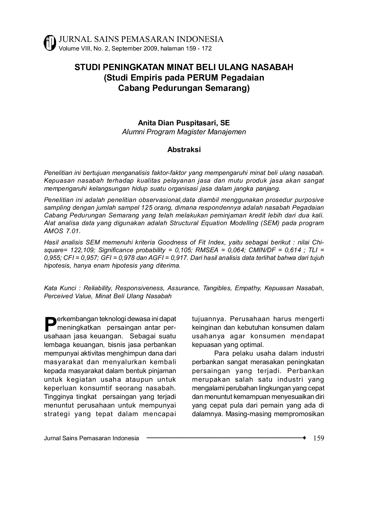 JURIS STUDI PENINGKATAN MINAT BELI ULANG NASABAH Studi Empiris pada PERUM Pegadaian Cabang Pedurungan Semarang