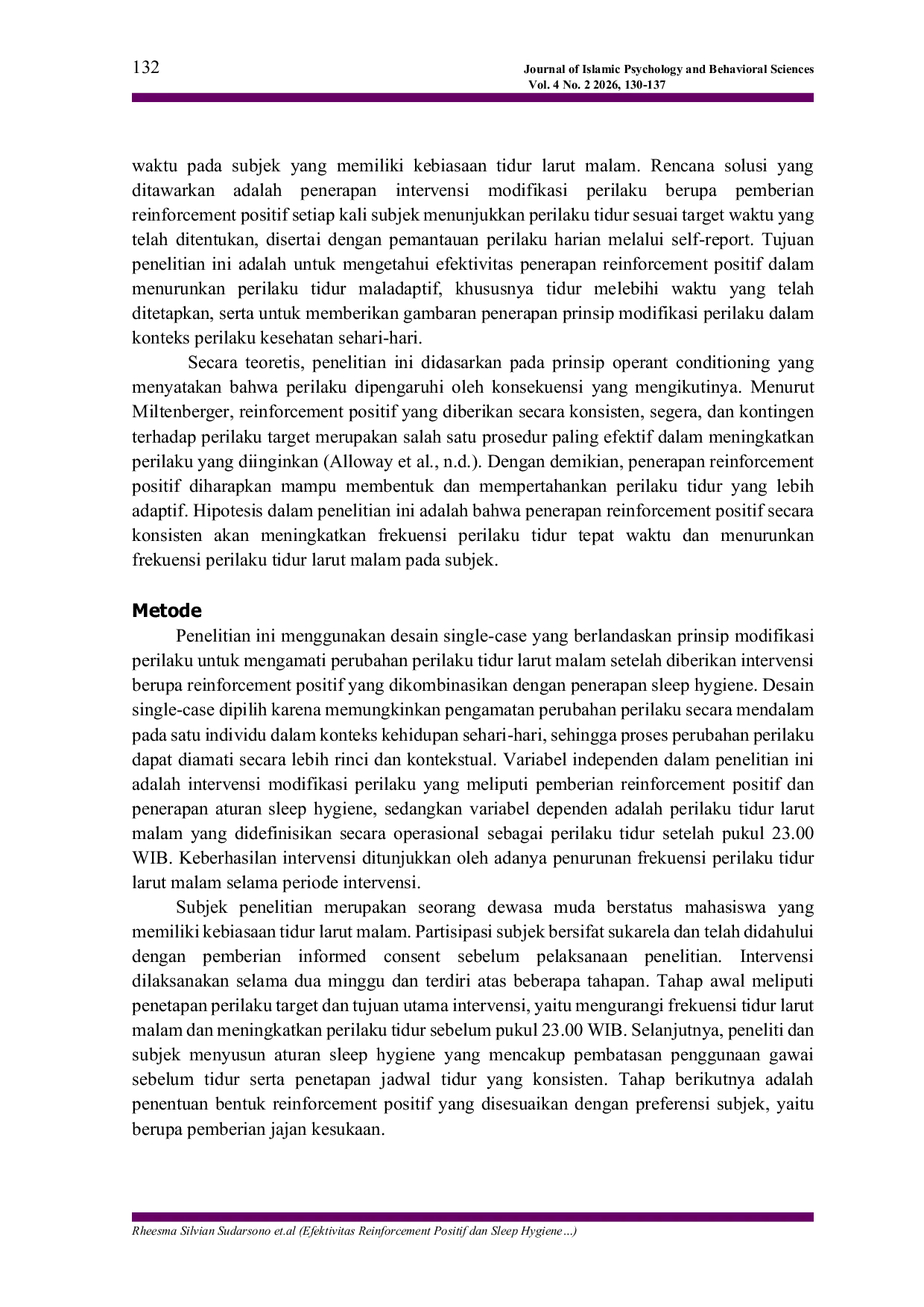 JURIS Efektivitas Reinforcement Positif dan Sleep Hygiene terhadap Perilaku Tidur Larut Malam