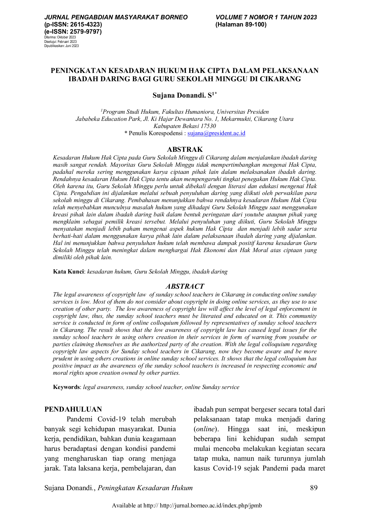 JURIS Peningkatan Kesadaran Hukum Hak Cipta Dalam Pelaksanaan Ibadah Daring Bagi Guru Sekolah Minggu di Cikarang
