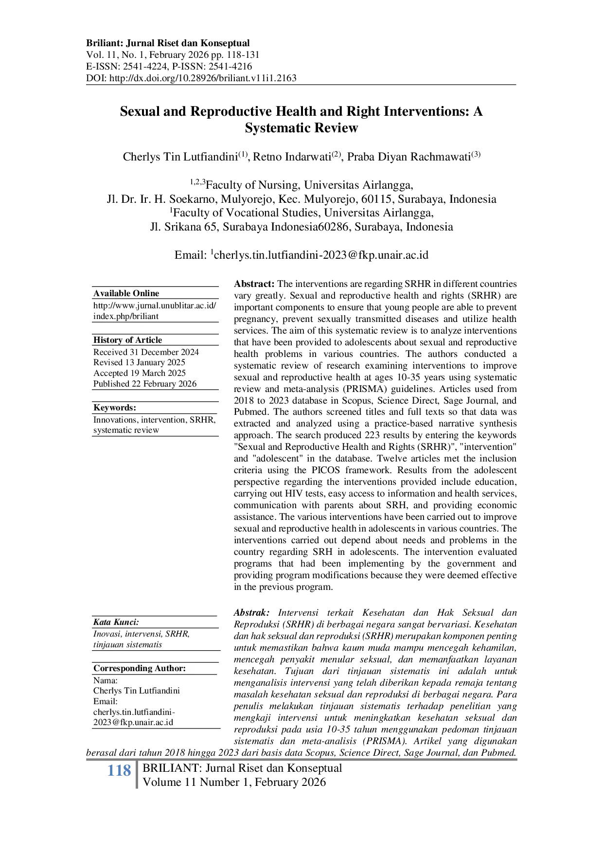 JURIS Sexual and Reproductive Health and Right Interventions A Systematic Review