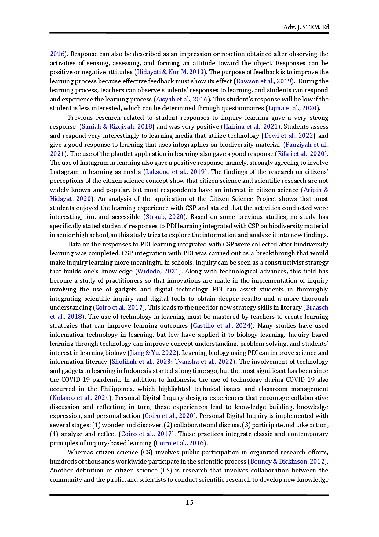 juris Student Responses to Personal Digital Inquiry PDI Learning Integrated with Citizen Science Project CSP on Biodiversity Materials in a Senior High School