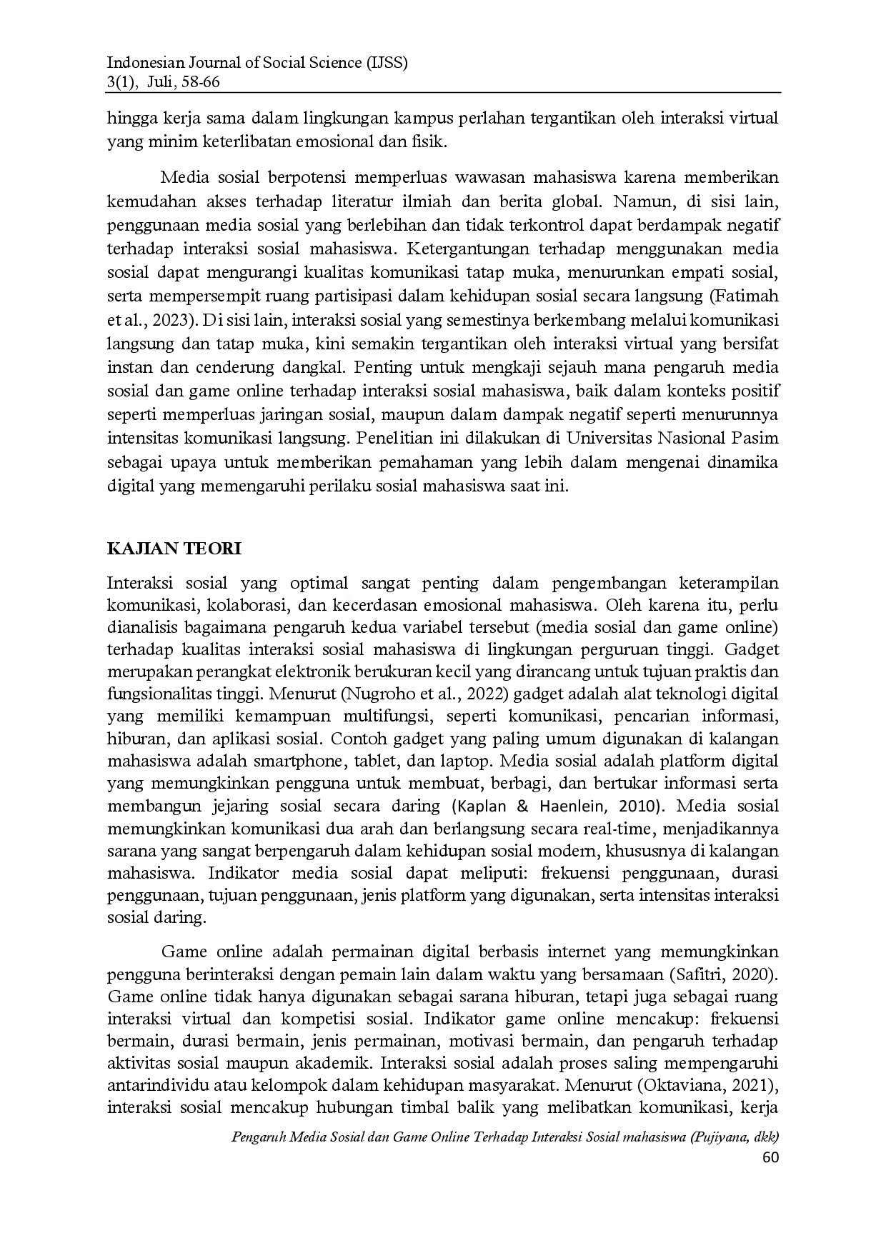 juris Pengaruh Media Sosial dan Game Online Terhadap Interaksi Sosial mahasiswa Studi di Universitas Nasional Pasim