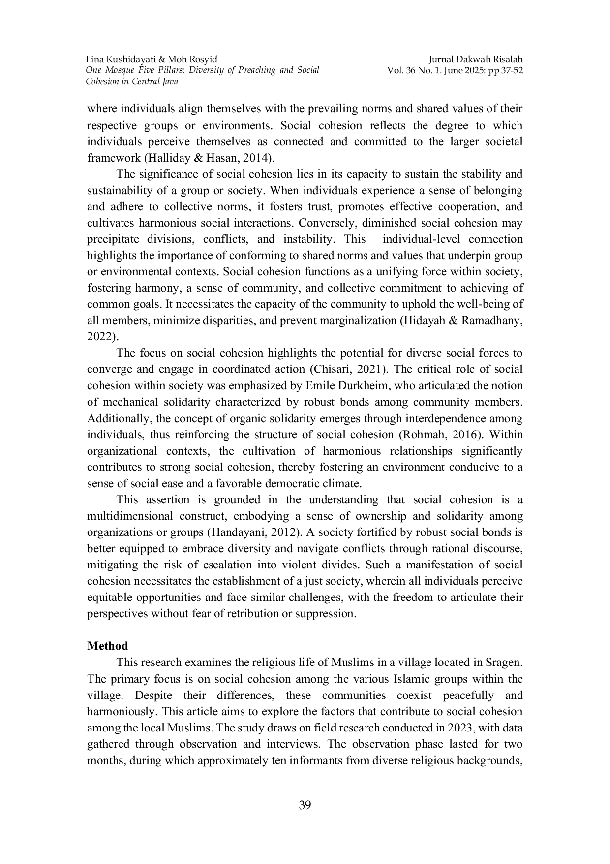 JURIS One Mosque Five Pillars Diversity of Preaching and Social Cohesion in Central Java