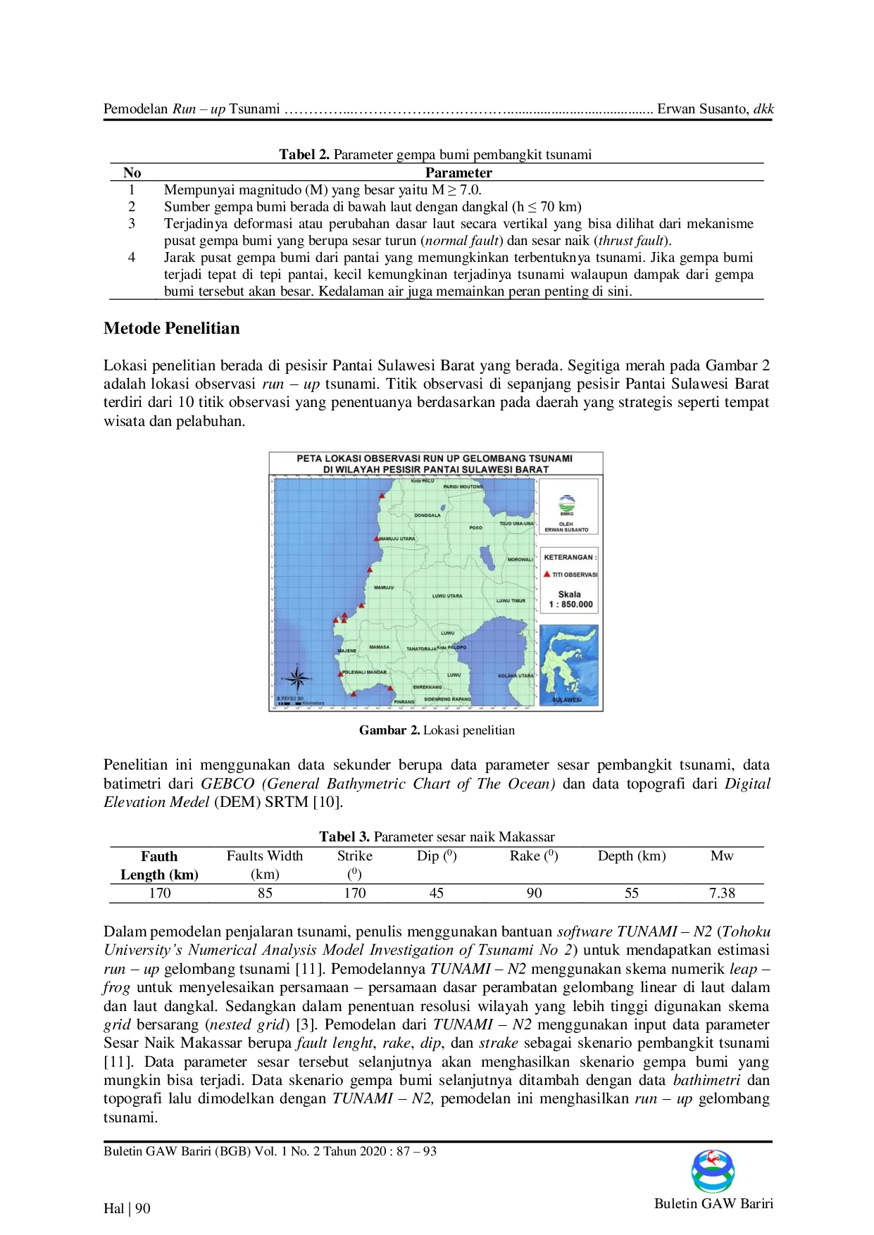 JURIS Pemodelan Run up Tsunami di Wilayah Pesisir Pantai Sulawesi Barat