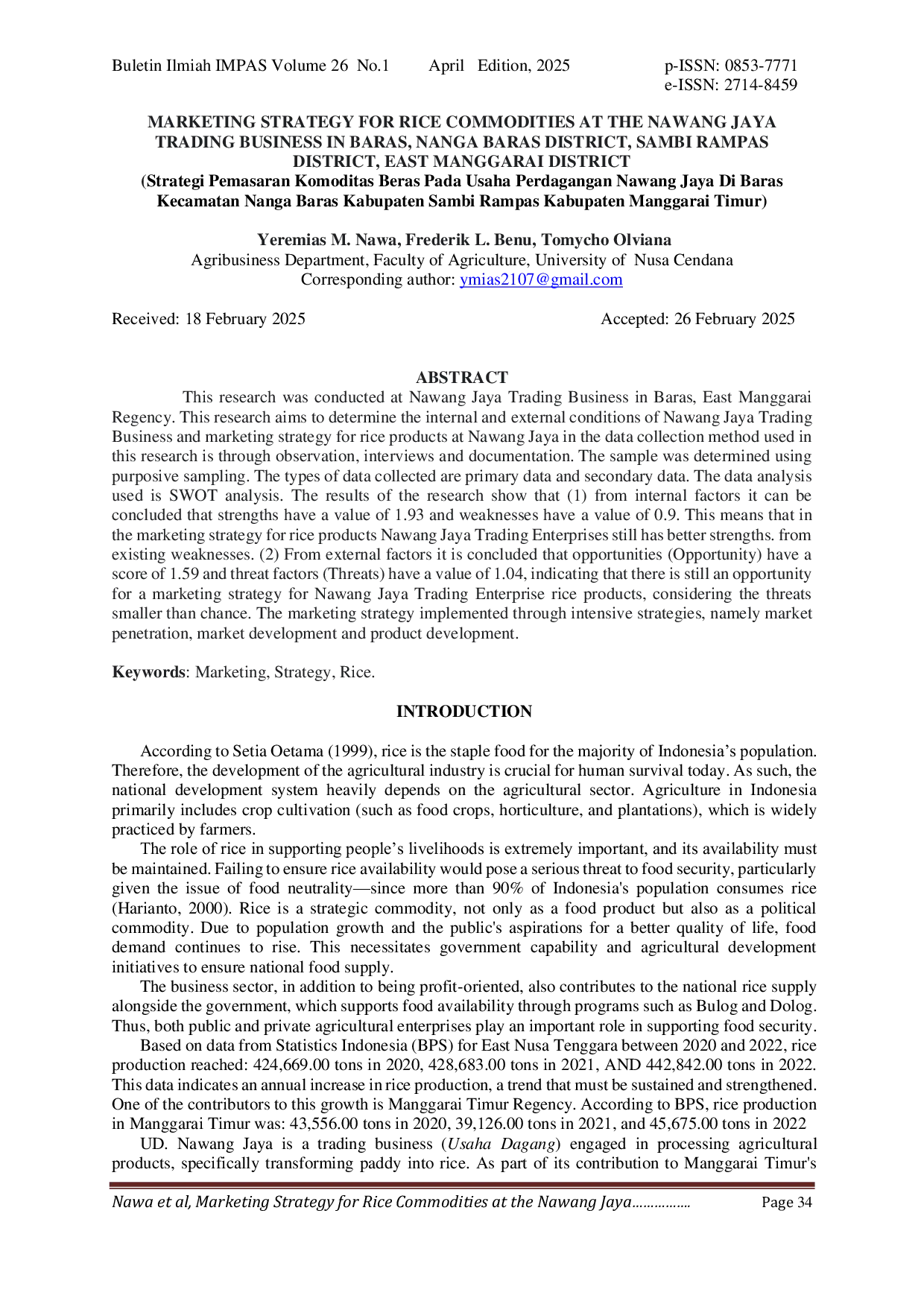 JURIS Strategi Pemasaran Komoditas Beras Pada Usaha Perdagangan Nawang Jaya Di Baras Kecamatan Nanga Baras Kabupaten Sambi Rampas Kabupaten Manggarai Timur