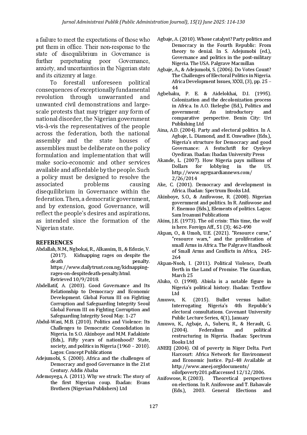 juris Governance Disequilibrium A Catalyst for Instability in Developing Countries The Situation in Nigeria