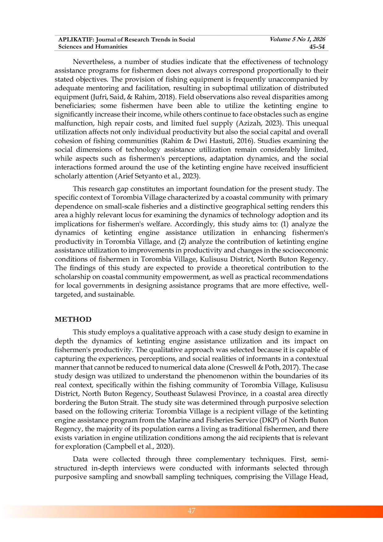 JURIS Utilization of Ketinting Engine Assistance and Socio Economic Changes among Traditional Fishermen