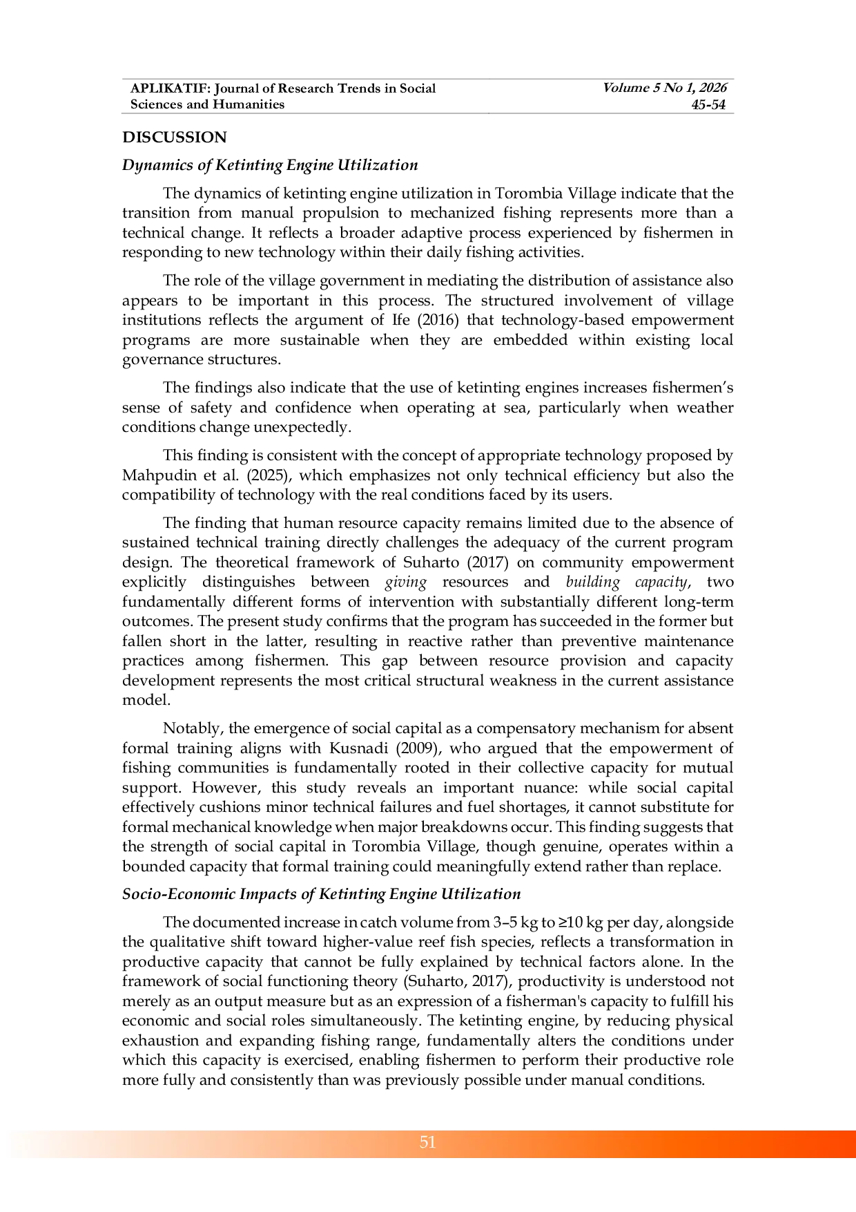 JURIS Utilization of Ketinting Engine Assistance and Socio Economic Changes among Traditional Fishermen