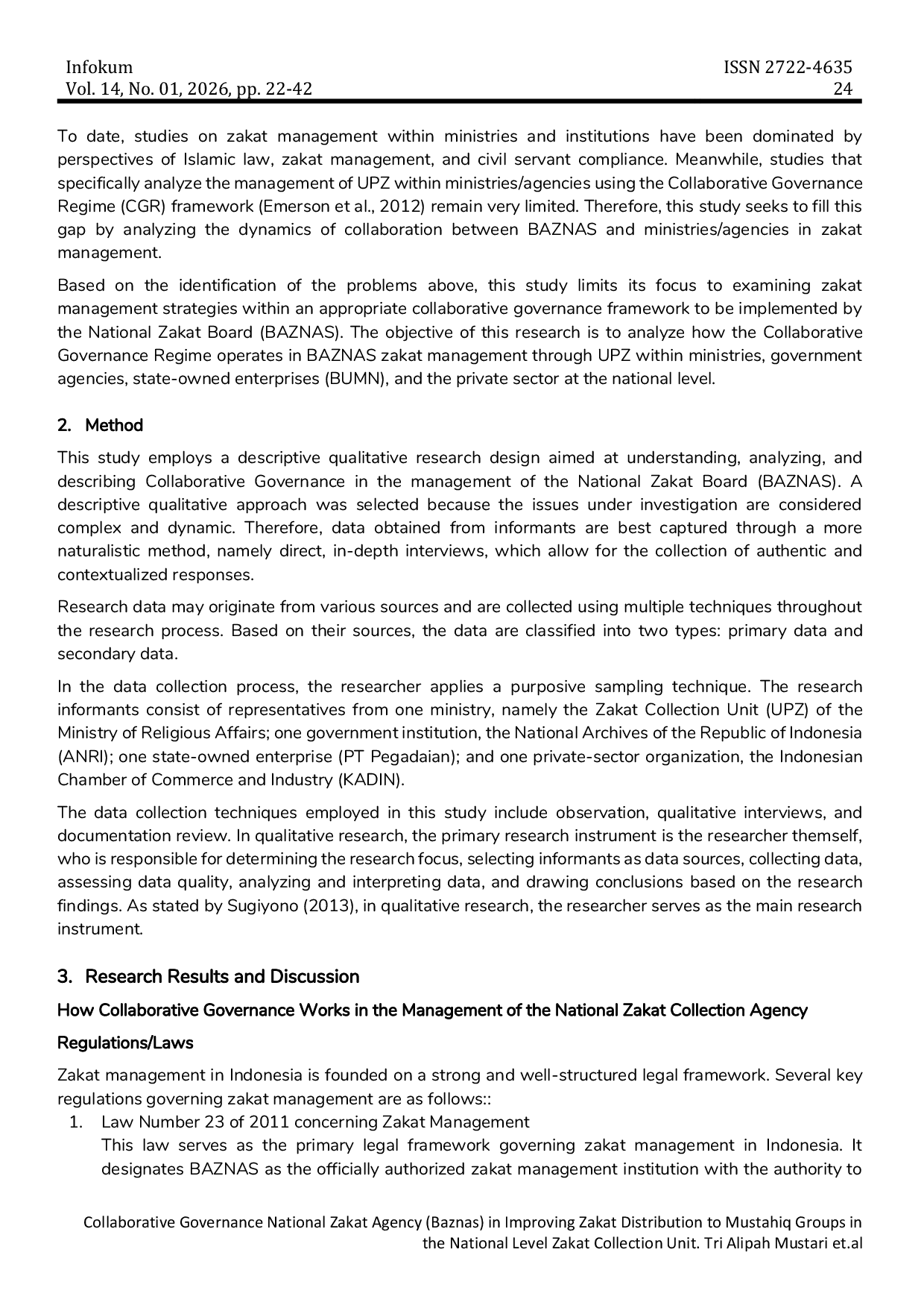 JURIS Collaborative Governance National Zakat Agency Baznas in Improving Zakat Distribution to Mustahiq Groups in the National Level Zakat Collection Unit