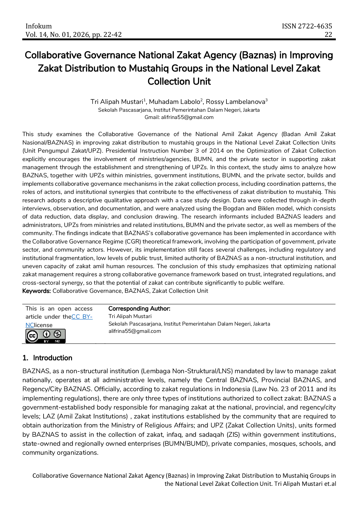 JURIS Collaborative Governance National Zakat Agency Baznas in Improving Zakat Distribution to Mustahiq Groups in the National Level Zakat Collection Unit