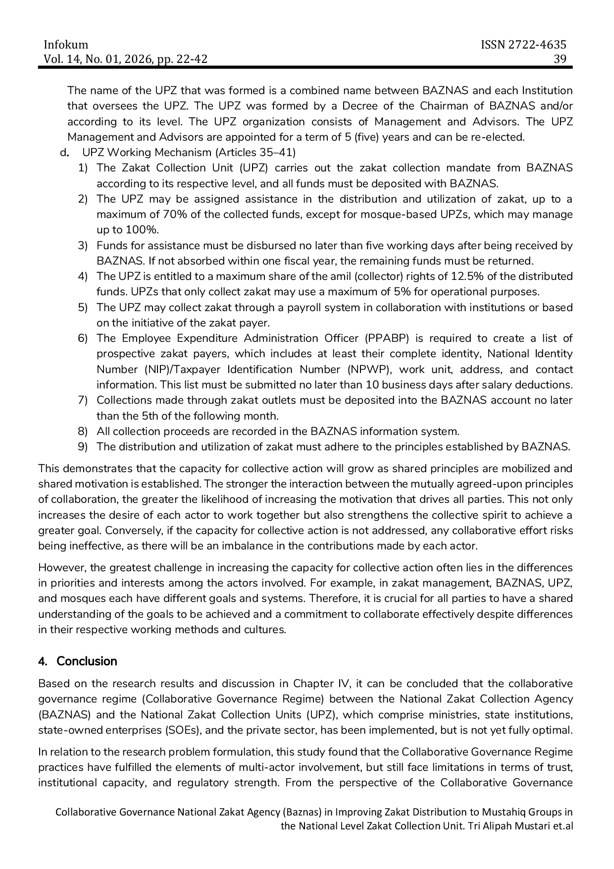 JURIS Collaborative Governance National Zakat Agency Baznas in Improving Zakat Distribution to Mustahiq Groups in the National Level Zakat Collection Unit