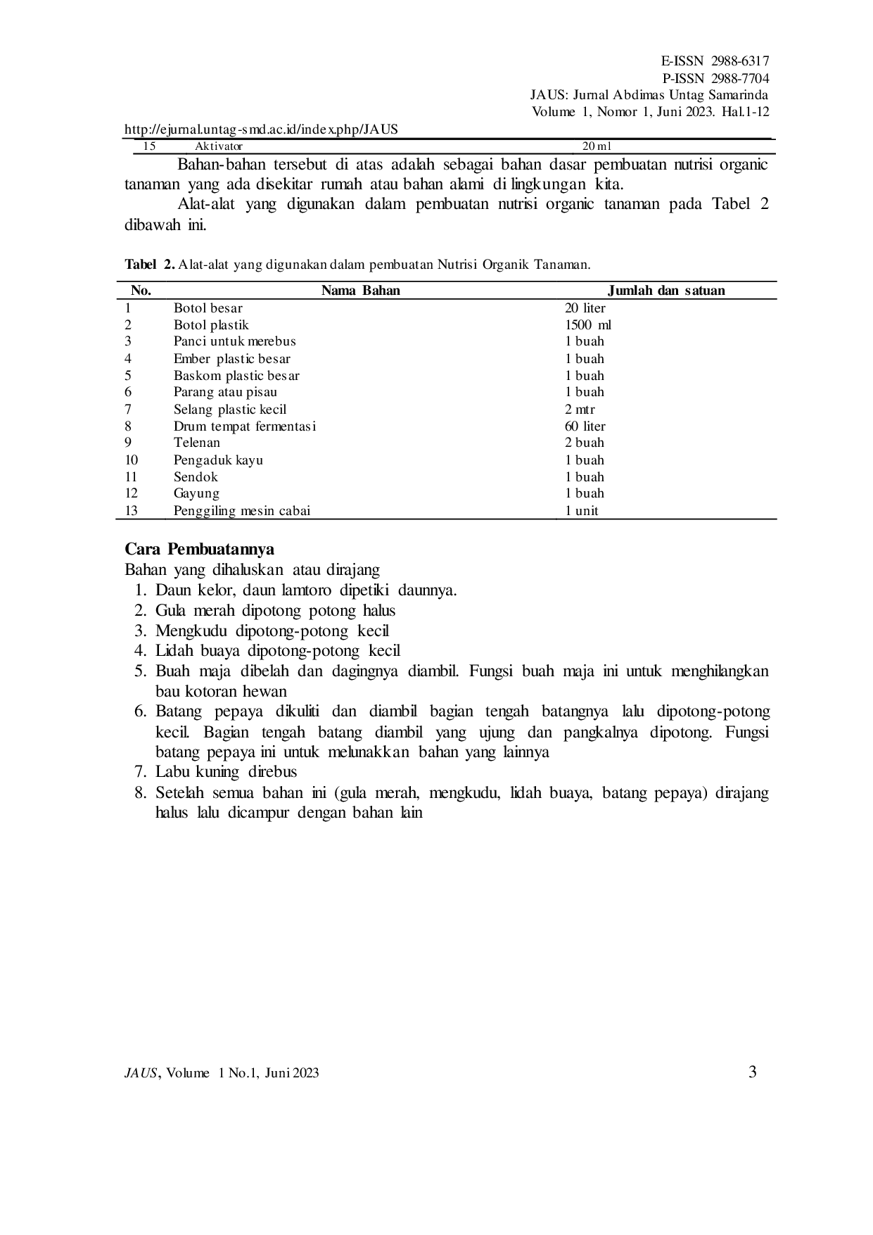 JURIS Pembuatan Nutrisi Organik Tanaman Not Di Kelompok Tani Krida Karya Utama Lempake Jaya Samarinda Utara