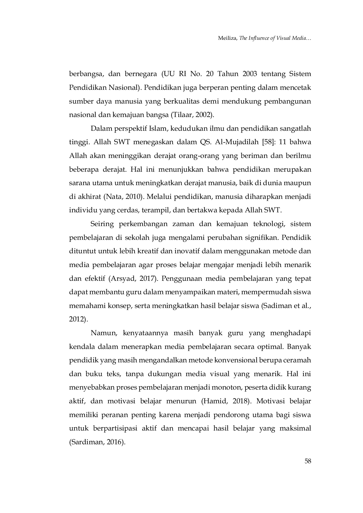 JURIS Pengaruh Media Visual Dan Motivasi Belajar Terhadap Hasil Belajar Pai Pada Peserta Didik Kelas VIII SMP Negeri 1 Batee Pidie Provinsi Aceh