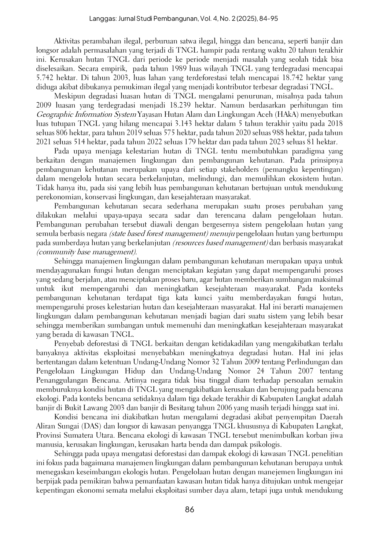 JURIS Manajemen Lingkungan dalam Pembangunan Kehutanan di Taman Nasional Gunung Leuser